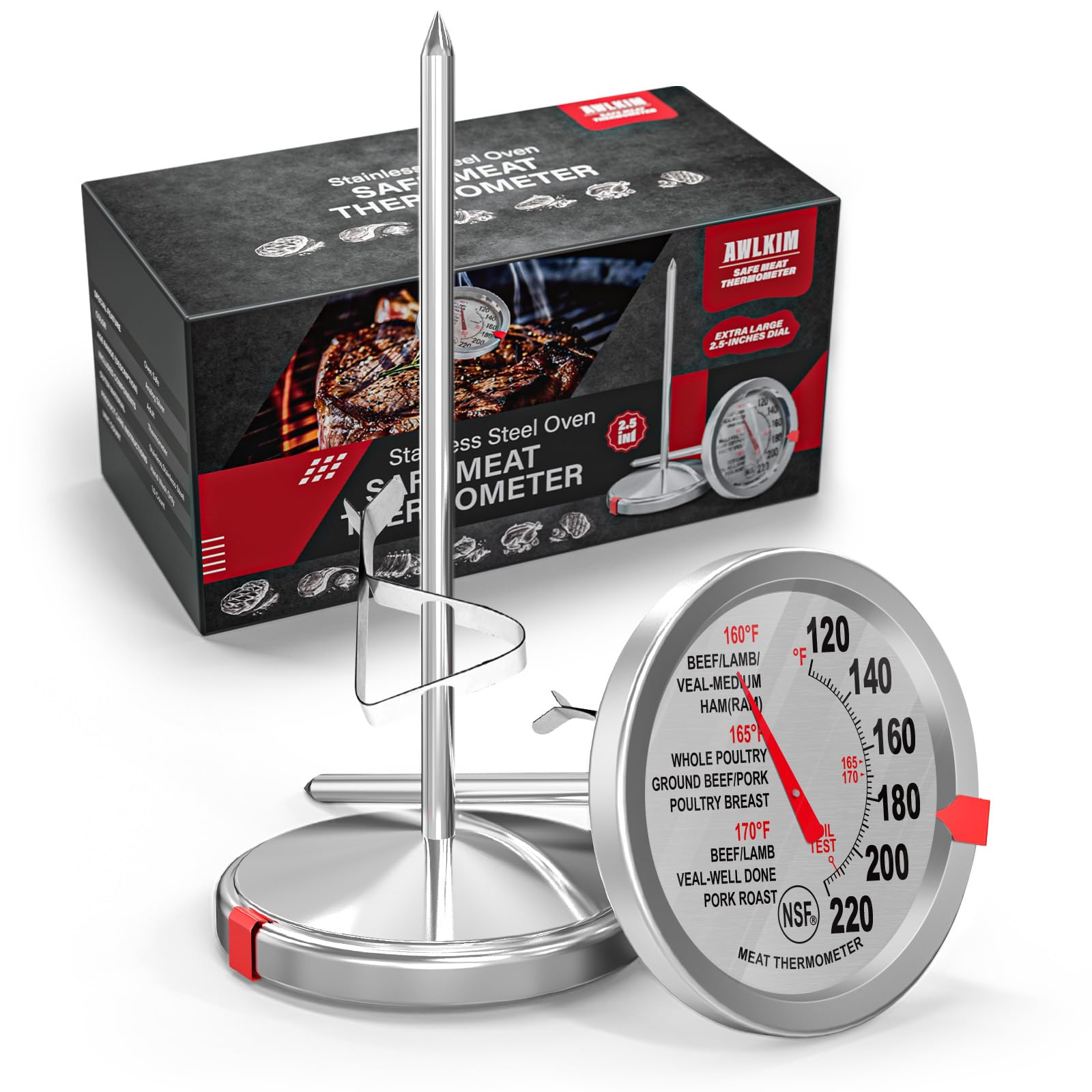 2 Pack Stainless Steel Meat Thermometer Safe Leave in Oven 2 5-in Extra-Large Dial Food Thermometer for Cooking