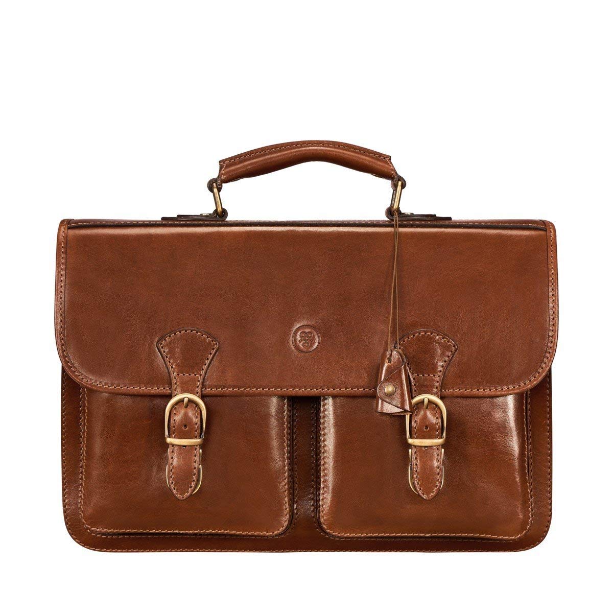 Maxwell Scott - Mens Luxury Italian Leather Classic 15" 16" Laptop/Satchel Briefcase Bag with Padded Section - The Loreto