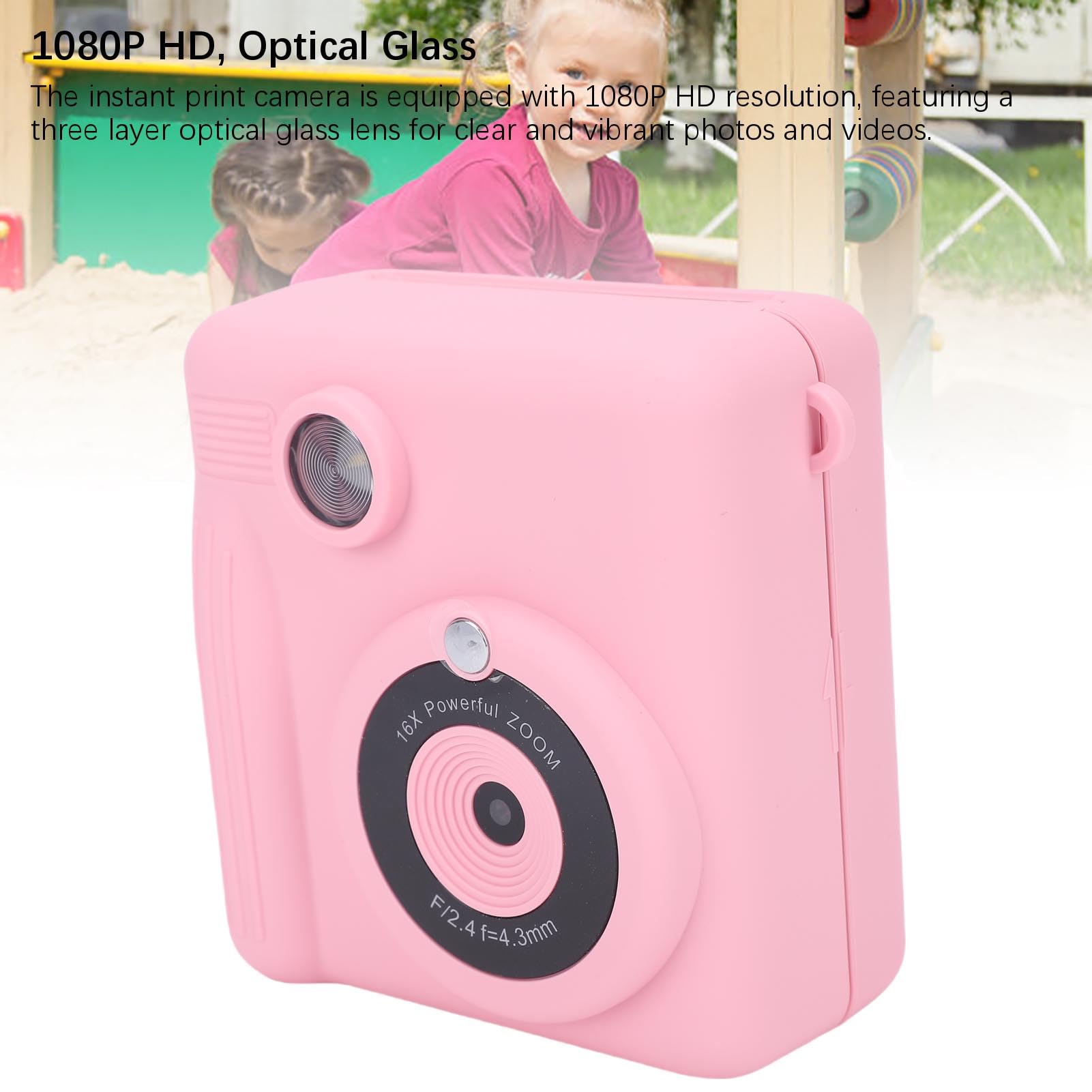 Keenso Fotocamera di Stampa Istantanea HD 1080p, Fotocamera di Stampa Istantanea a Doppio Lente per Bambini con Adesivi di Stampa, per un Gioco All'aperto