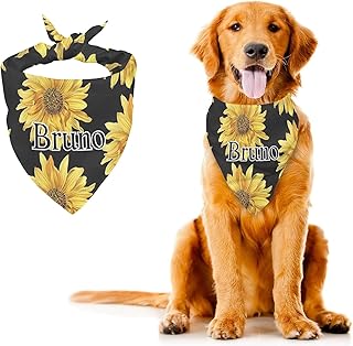 Black and Yellow Sunflower Dog Bandanas Adjustable Dog Bib Scarf with Name Cats Pets Birthday Xmas Gift