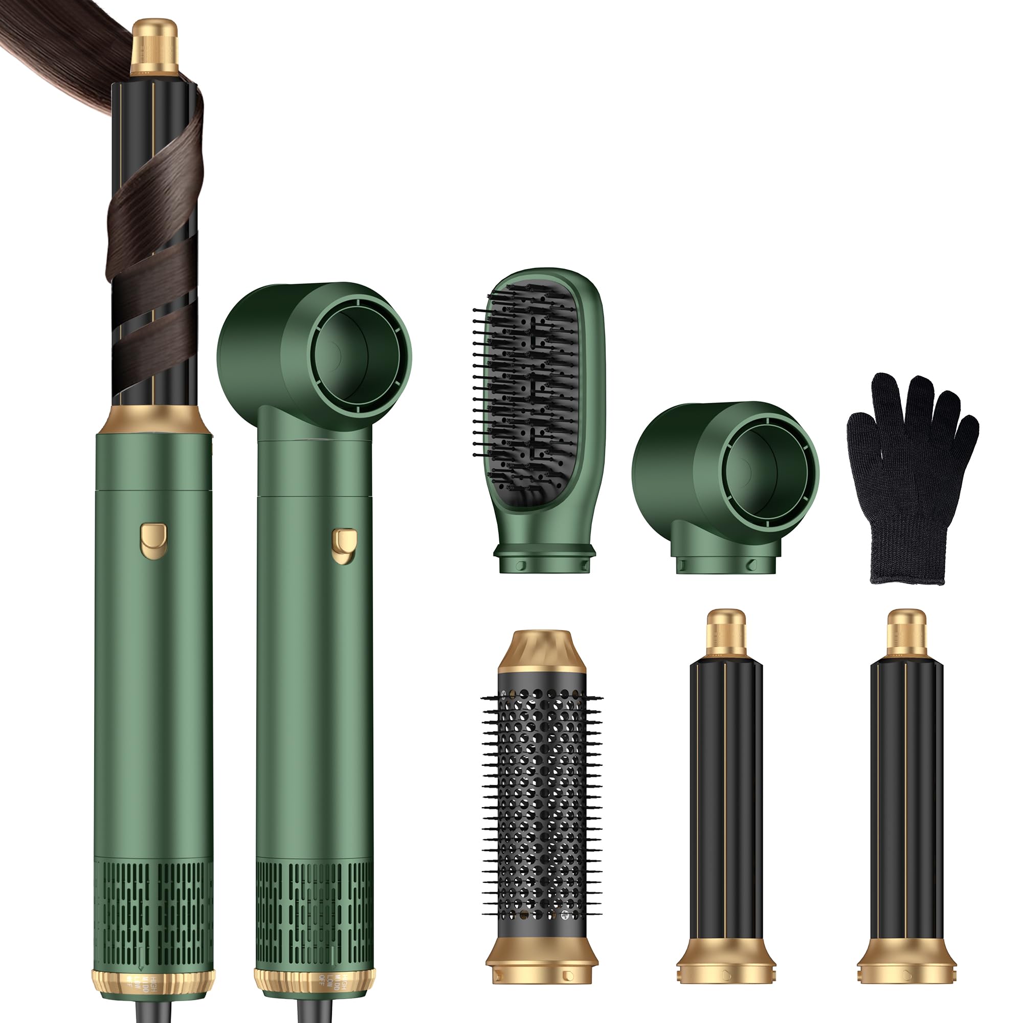 Blow Dryer Brush 5 in 1 Set,Negative Ion Air Curling Wrap Air Curler, Hot Air Styler Round Brush Blow Dryer Curling Iron Hair Styling Tools Gift for Dry,Volumize, Straight,Curl,100-120V