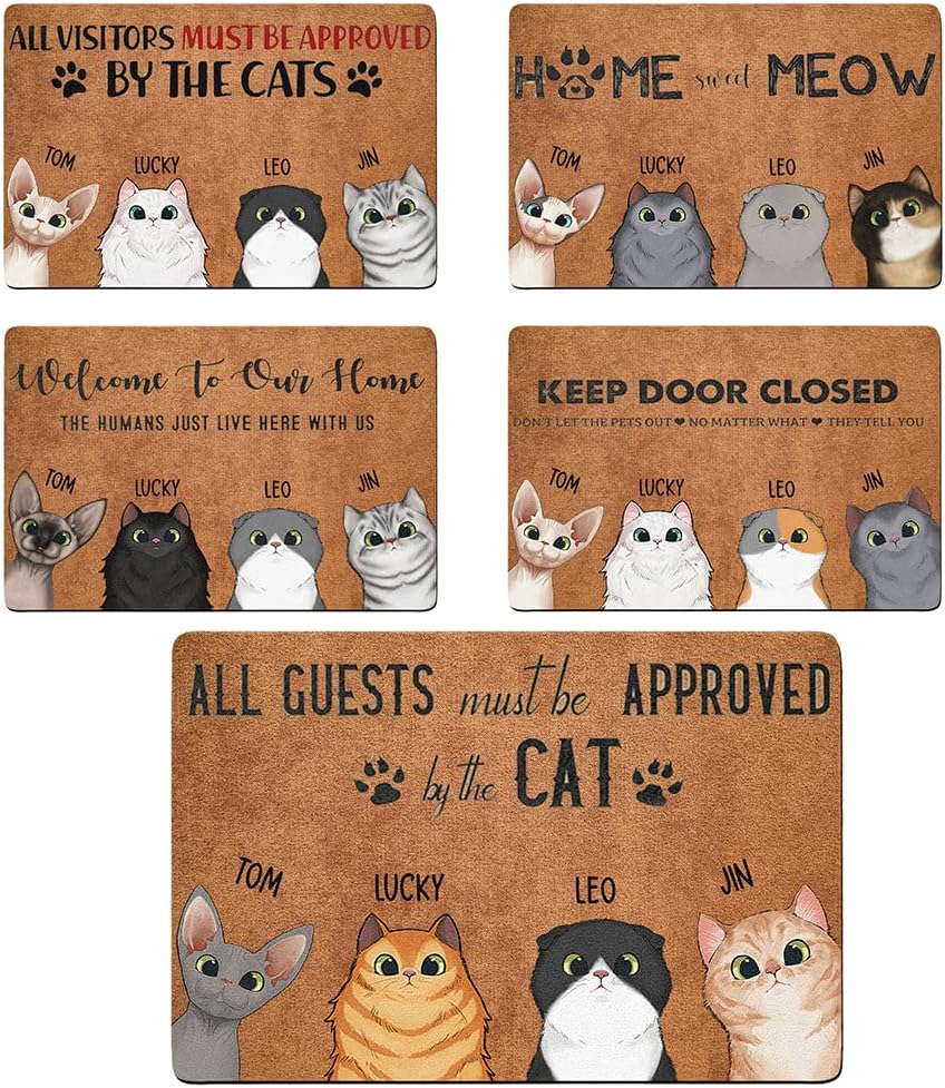 Funny Personalized Cat Decorative Doormat All Guests Must Be Approved by The Cat Custom Door Mat for Cat Lovers - Cat Welcome Mat for Outdoor Entrance Gift for Cat Moms Cat Dads Front Door Rugs 2 Cats