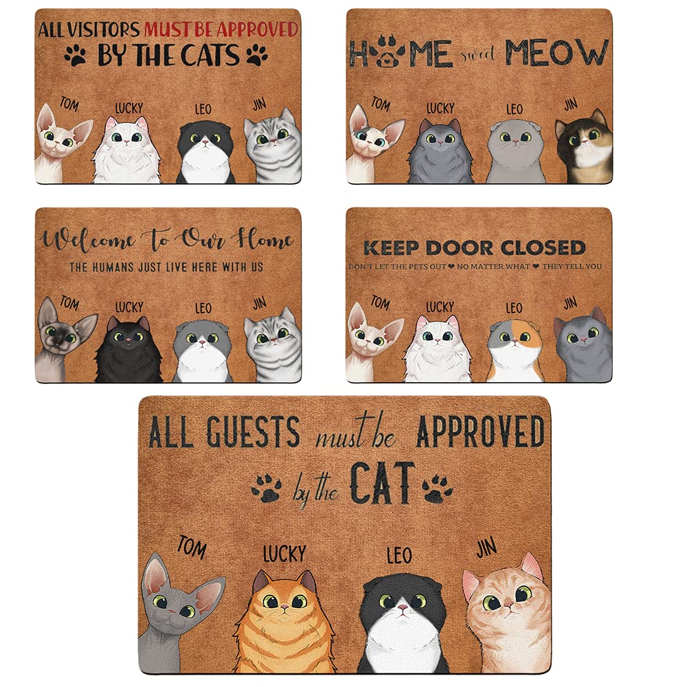 Funny Personalized Cat Decorative Doormat All Guests Must Be Approved by The Cat Custom Door Mat for Cat Lovers - Cat Welcome Mat for Outdoor Entrance