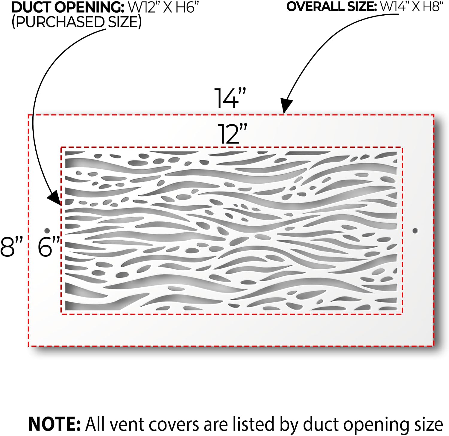 SABA Home Decor White Air Vent Cover - Acrylic Plexiglass 6" x 12" Duct Opening (8" x 14" Overall) Return Grille Decorative Covers for Walls & Ceilings NOT for Floor USE, Waves, Screws Installtion