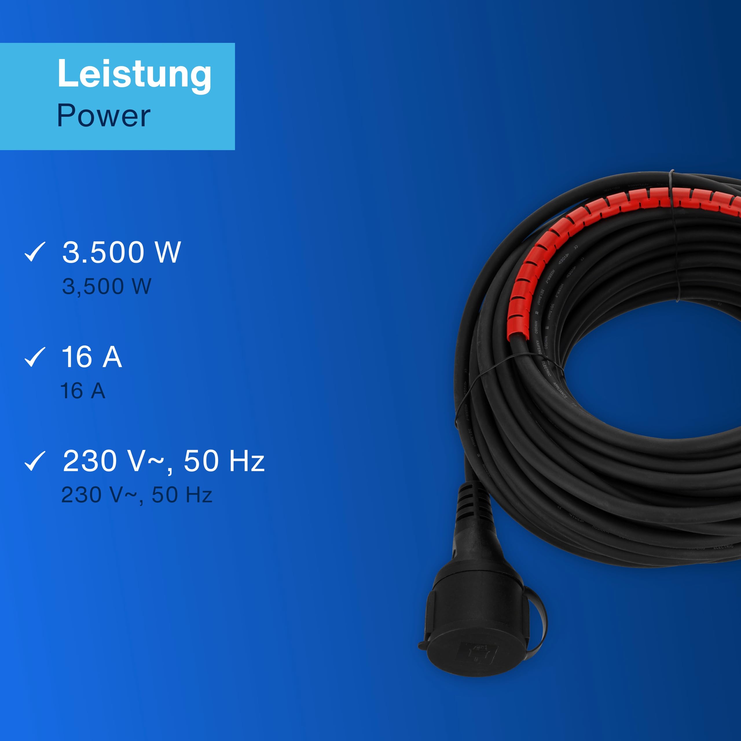 REV Prolunga con protezione cavo, cavo di prolunga, impermeabile, 25 m, 3680 W, H05RR-F, nero