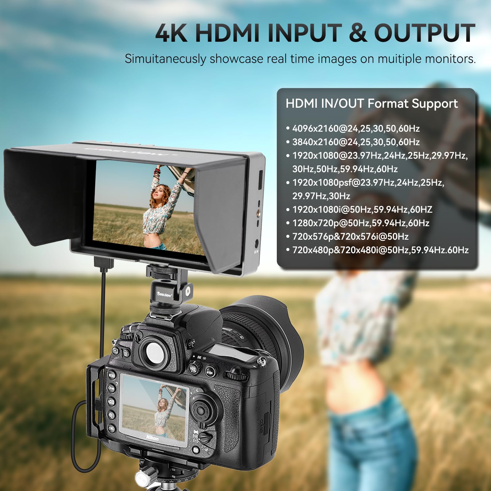 Desview A5 A5 ekran dotykowy 5,5 cala, monitor Full HD 1920 x 1080 IPS z 4K HDMI 2.0 Loop In/Out, 3D LUT Video Peaking Focus Assist do lustrzanki cyfrowej