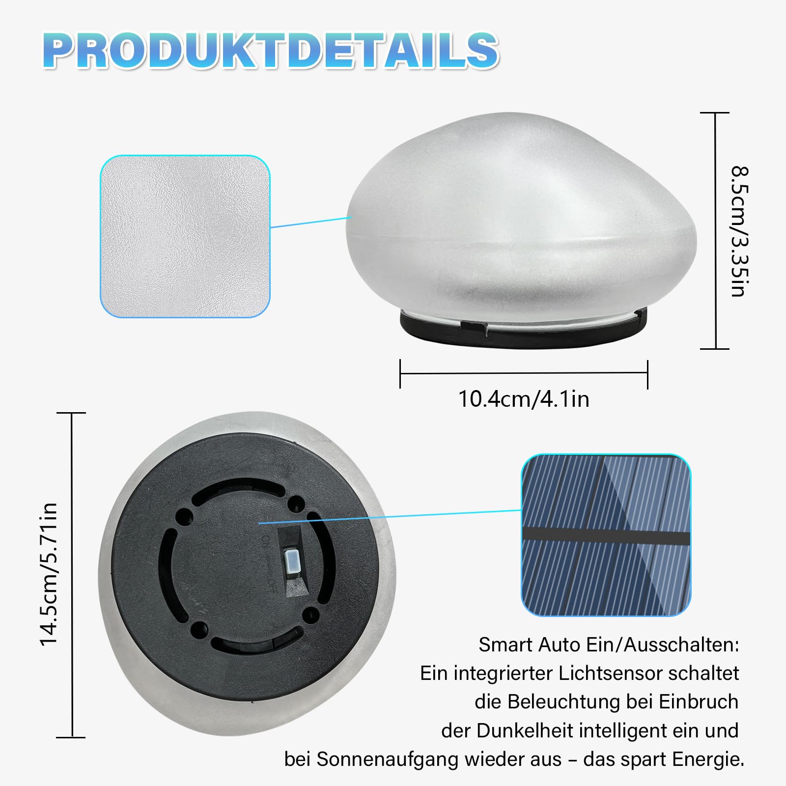 1PCS Lámpara de Vidrio Solar de Luz Blanco Frío, Lámpara de Sendero Solar con 4 LEDs, Resistente al Agua IP44, Encendido Automático/Apagado Automático, Adornos de Jardín para Césped, Suelo y