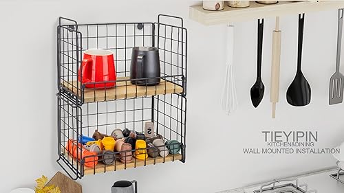 Miniatura 4 de TIEYIPIN Cestas colgantes de alambre de metal apilables de 2 niveles, cesta de frutas, estación de aperitivos para encimera, organizador de