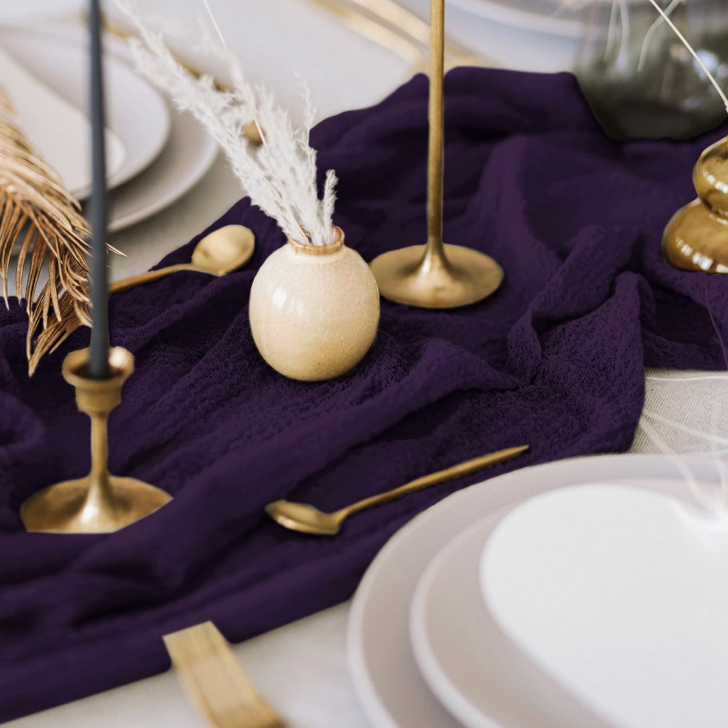 FANPROMS Purple Cheesecloth Table Runner 6 Pack 10FT Rustic Gauze Table Runner Cheesecloth Fabric for Halloween Decor Boho Cheese Cloth Tables Runners Dark Purple for Bridal Shower Prom Party Decor