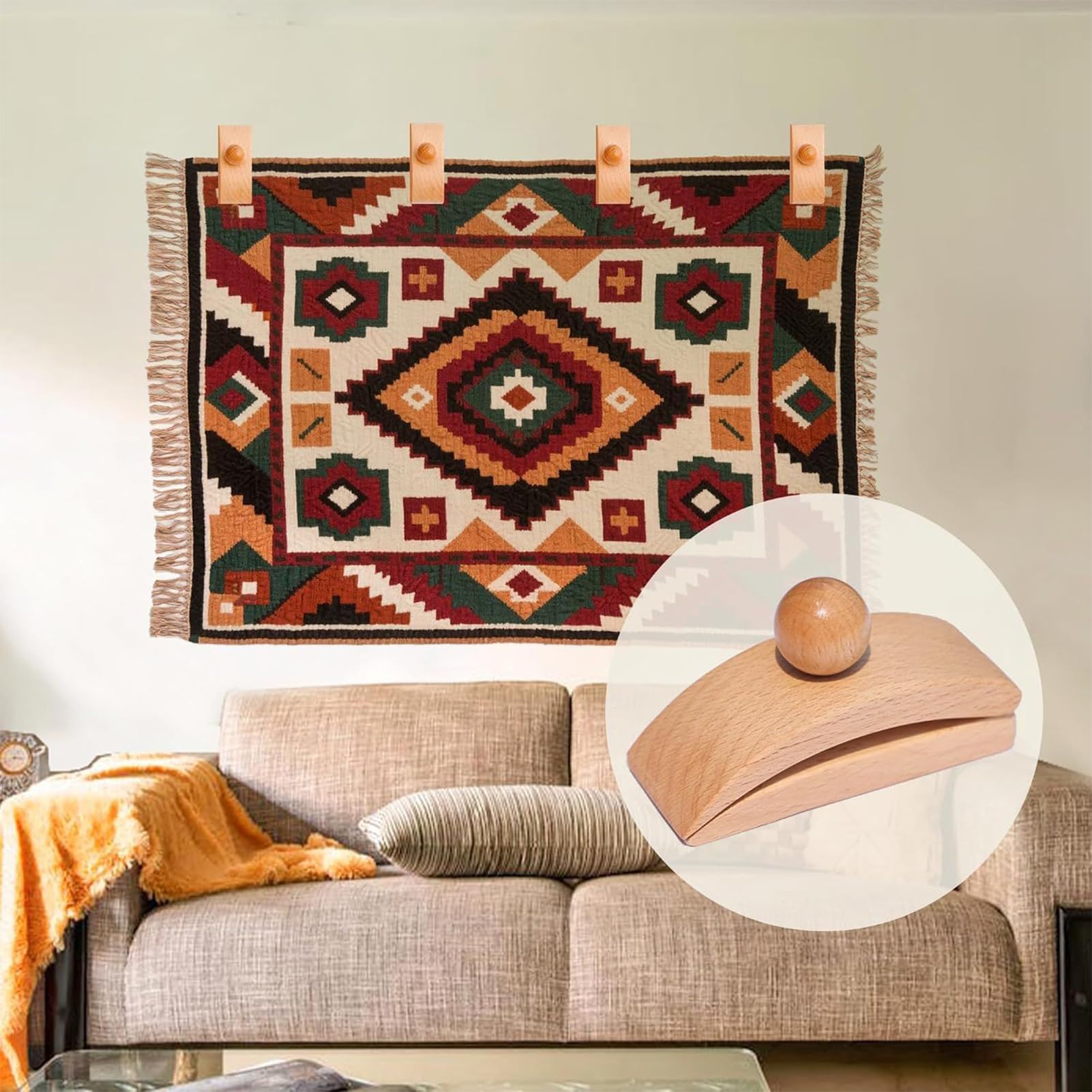 GZALES Wandtapijt, wandhanger, houten tapijthouders voor aan de muur | Quiltclips, dekenhanger, dekbed tapijt wandhouder voor wandtapijten, dekbedden, tapijten