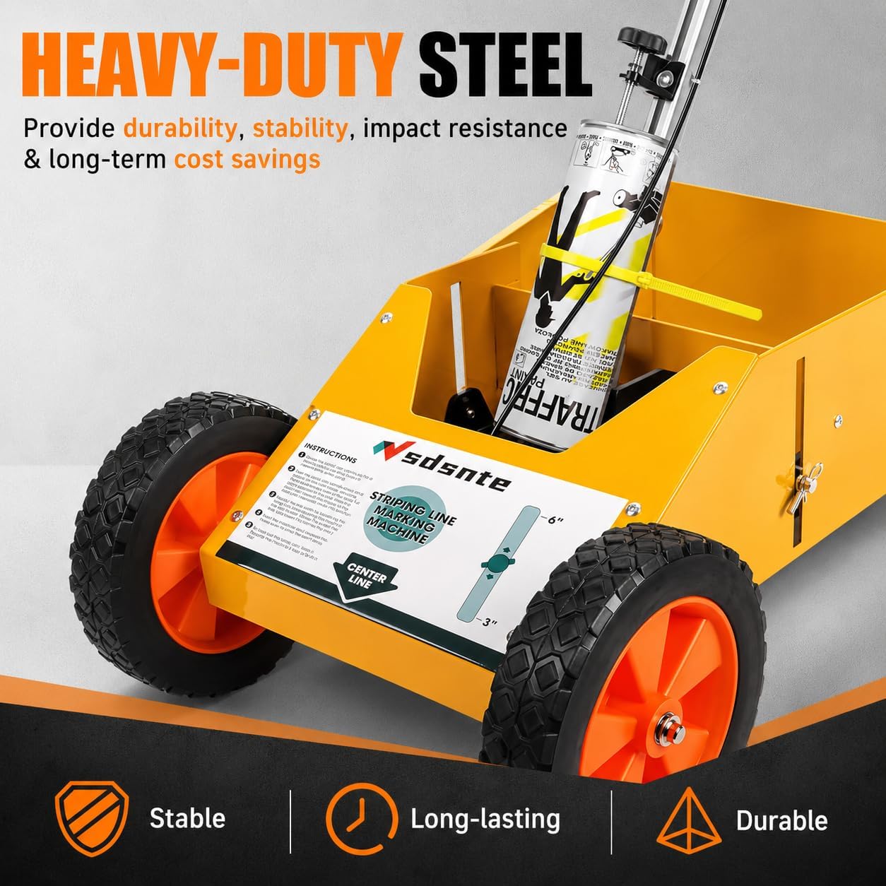 SDSNTE 2-in-1 Detachable Parking Lot Line Striper Cart Machine & Paint Wand | For Athletic Field, Warehouse & Parking Lot Line Marking, 12-Can Storage Space