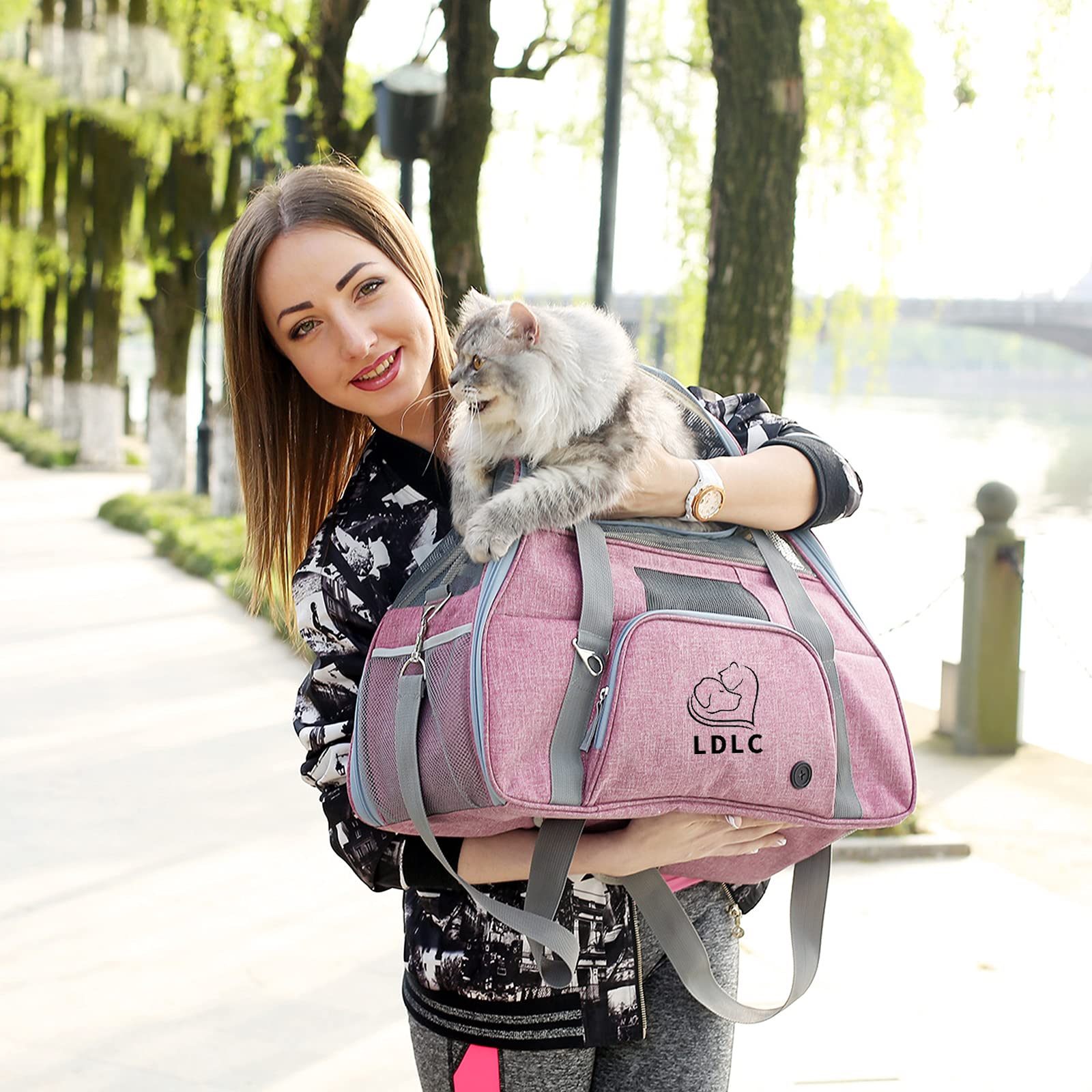 PETCUTE Sac de Transport pour Chat,Sac Transport Chien Respirant et à l'aise,Caisse de Transport Chat avec Tapis en Laine Lavable, Bandoulière Réglable Idéal pour Chats, Petits Chiens (51*23*35cm)