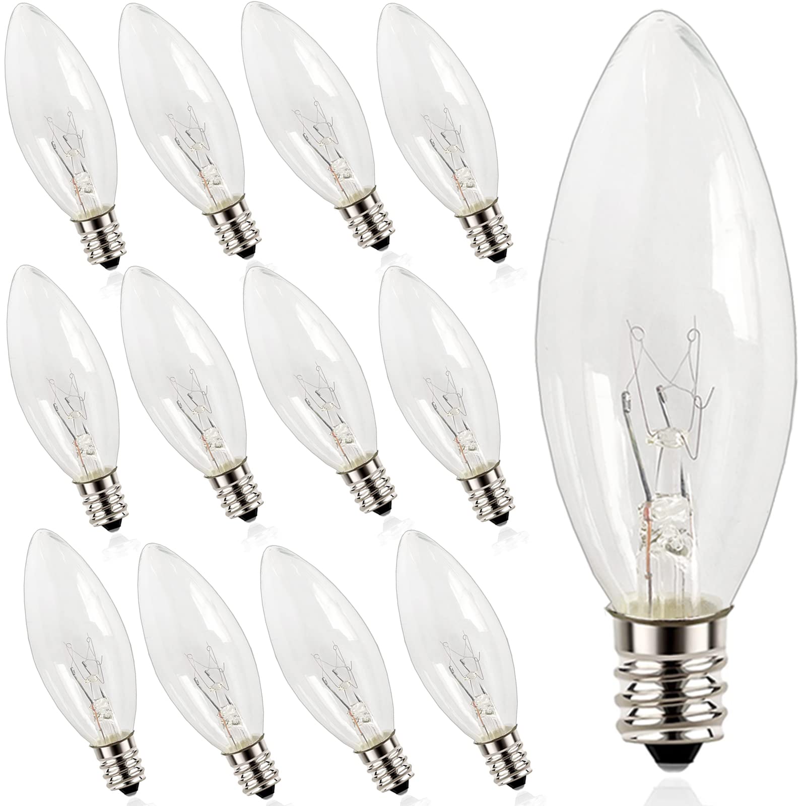 Window Candle Light Bulbs - 7 Watt Replacement Bulbs for Electric Candle - E12 Candelabra Light Bulbs - Clear Glass, C26 Shape Light Bulbs (7 watt - Candle Light Bulbs)