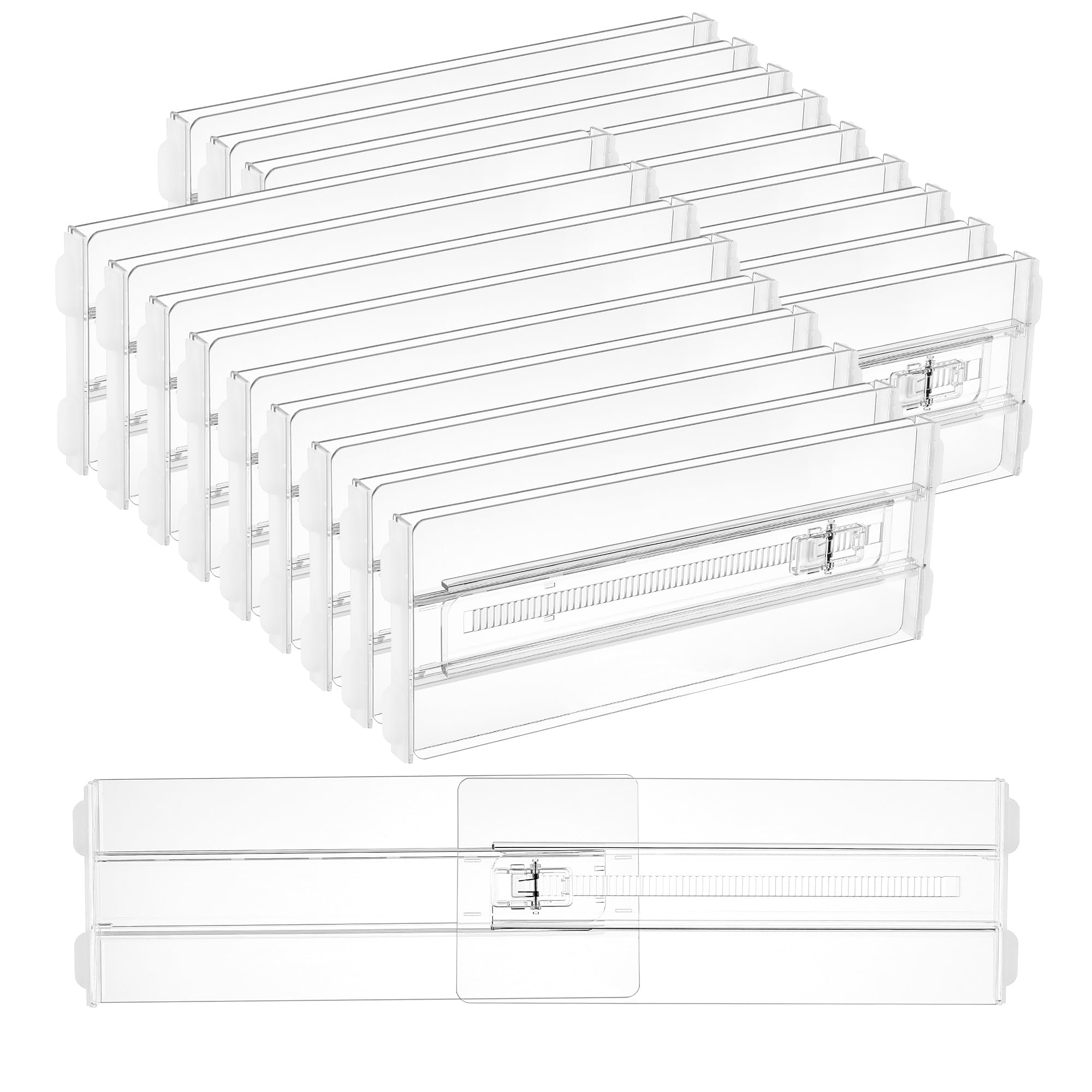 Vtopmart 18 Pack Drawer Dividers for Clothes, 4" High 10.2"-16.5" Adjustable Expandable Dresser Drawer Organizer, Clear Plastic Separators for Dresser, Baby Clothing, Underwear, Cosmetic, Toiletries