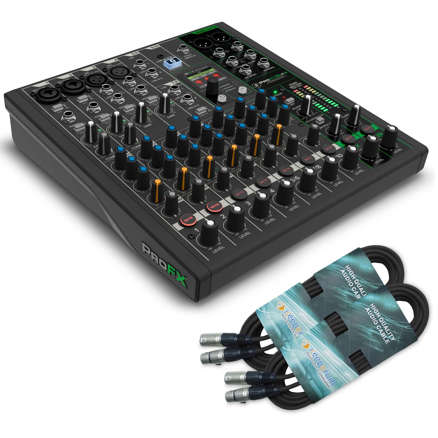 Mackie ProFX10v3+ 10-kanaliger Analogmixer Bluetooth Mischpult Interface + 2x keepdrum XLR-Kabel