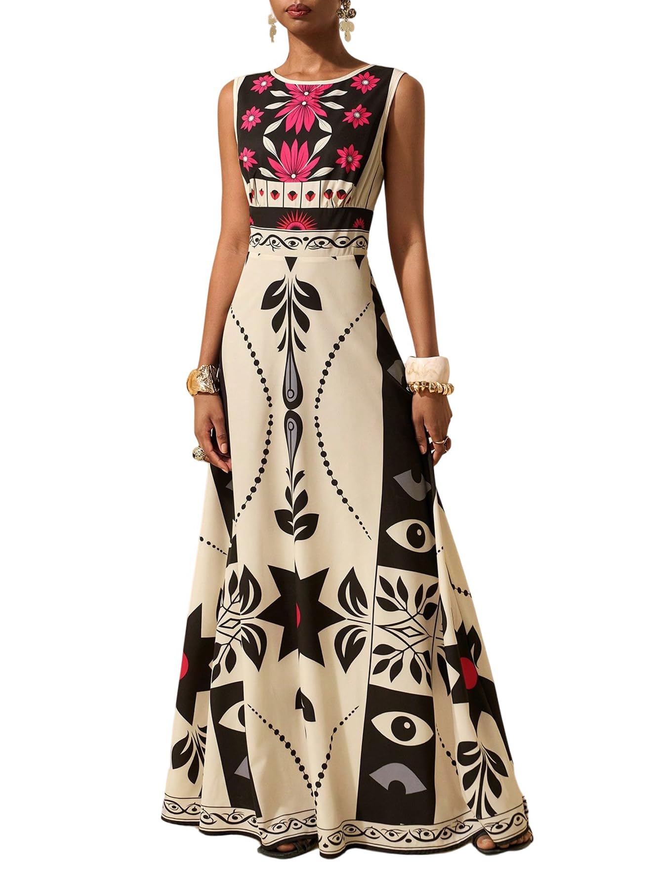 SweatyRocks Letnia sukienka damska, długa sukienka w stylu boho, linia A, sukienka kwiatowa, elegancka sukienka maxi, włoska modna sukienka plażowa