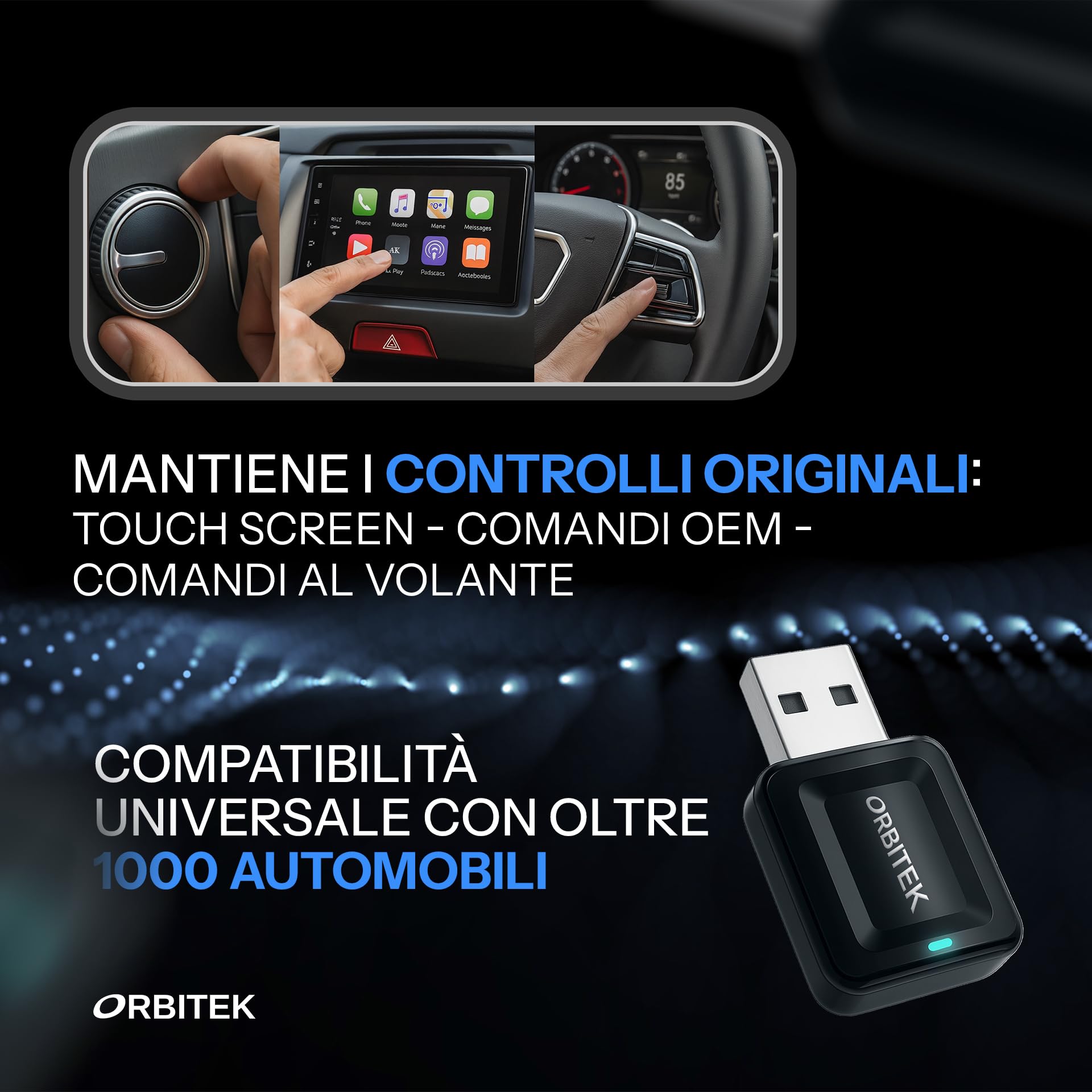 Adattatore Wireless CarPlay Ultra Veloce Compatto 2 in 1| Compatibile con iOS e Android Oltre 800 Modelli Auto | Connessione Ultra Stabile Bluetooth/Wi-Fi | Plug & Play |Adattatore USB/Type-C
