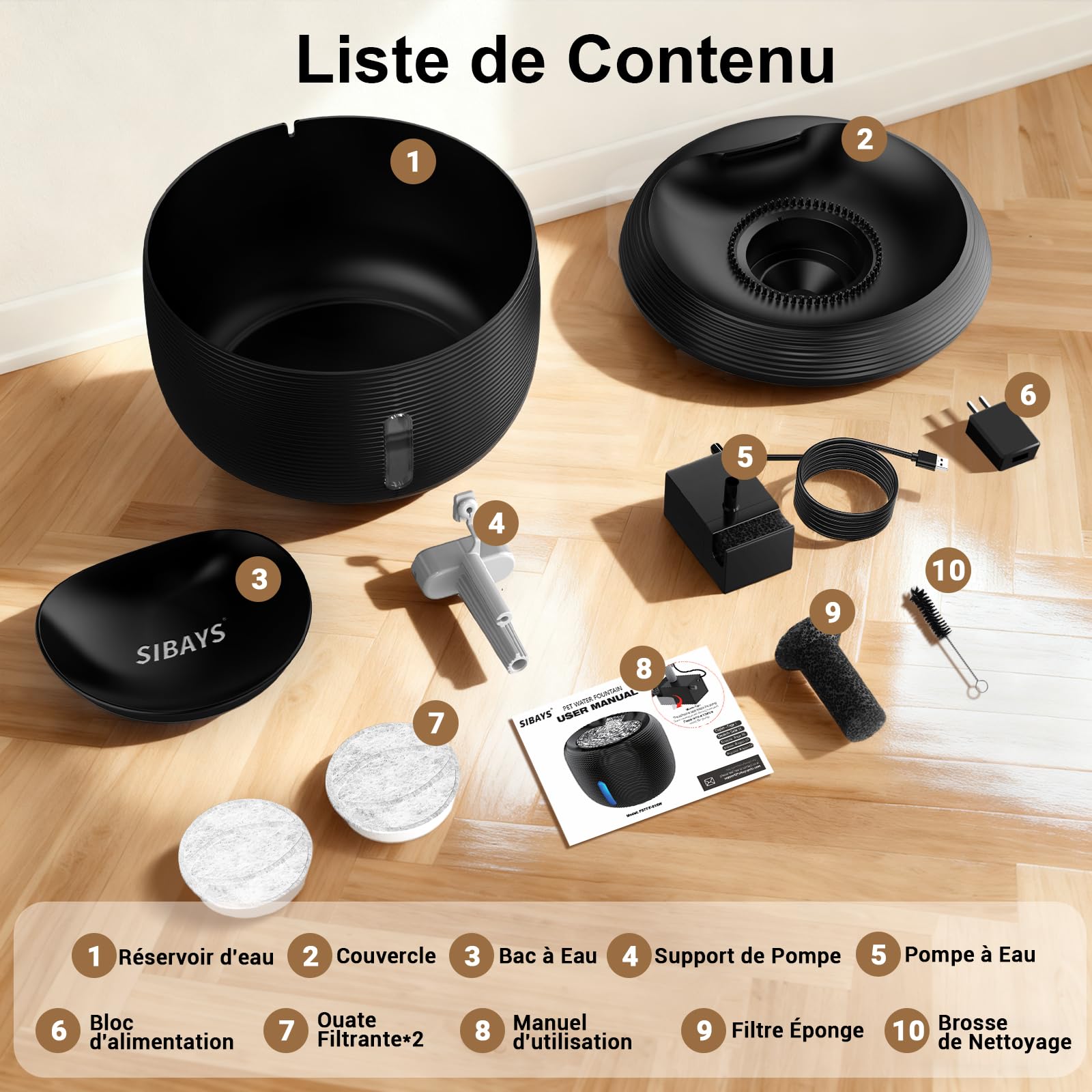 SIBAYS Fontaine a Eau Chat - 3,5L Fontaine à Eau pour Chat avec Pompe 25dB Ultra Silencieuse & Fenêtre LED - Fontaine a Eau Chien avec 2 Filtres à Charbon Actif, Sans BPA, Filtration Profonde, FS77,BK