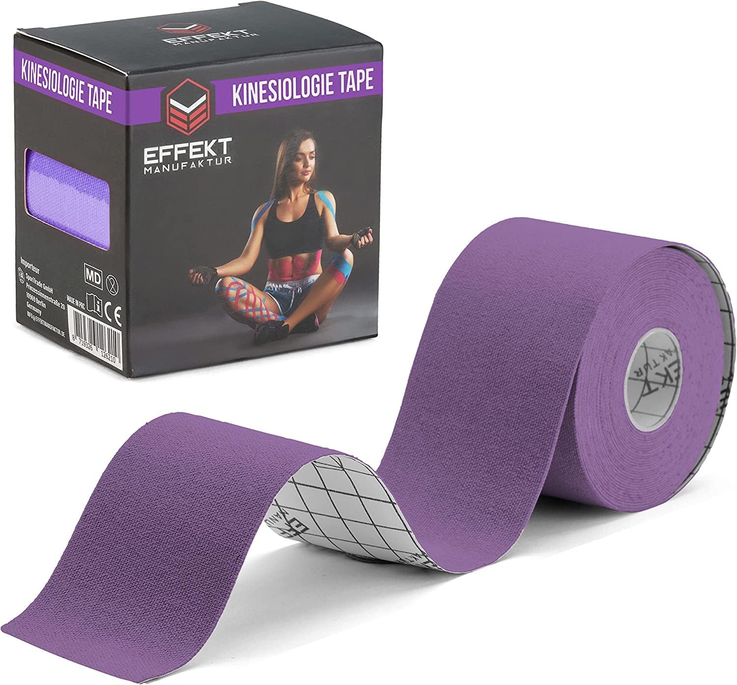 Effect Manufaktur Kinesiology Tape Roll - Waterproof, Elastic Physio Tape for Knee, Muscle, Shoulder Support - Strong Adhesive, 7 Days Hold - Breathable Cotton - Athletic Tape, 16.4 ft x 2 in, Purple