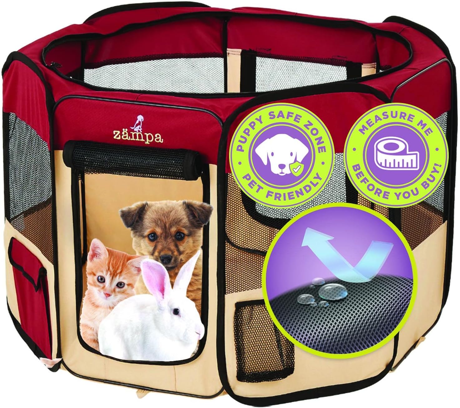 ZampaPuppy Pop Up Portable Playpen for Dog and Cat, Foldable | Indoor/Outdoor Kitten Pen & Travel Pet Carrier + Carrying Case (Red, Extra Small (29"x29"x17"))