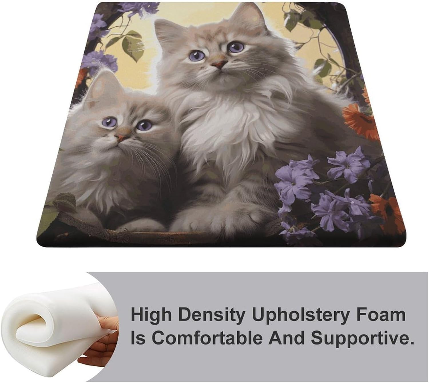 Cat Flowers Chair Cushion Floor Pillow Stool Cushion | Cushions with Removable Cover with Square Memory for for Chair Living Room Balcony Office Sofa,13.8*15*1.2 Inch