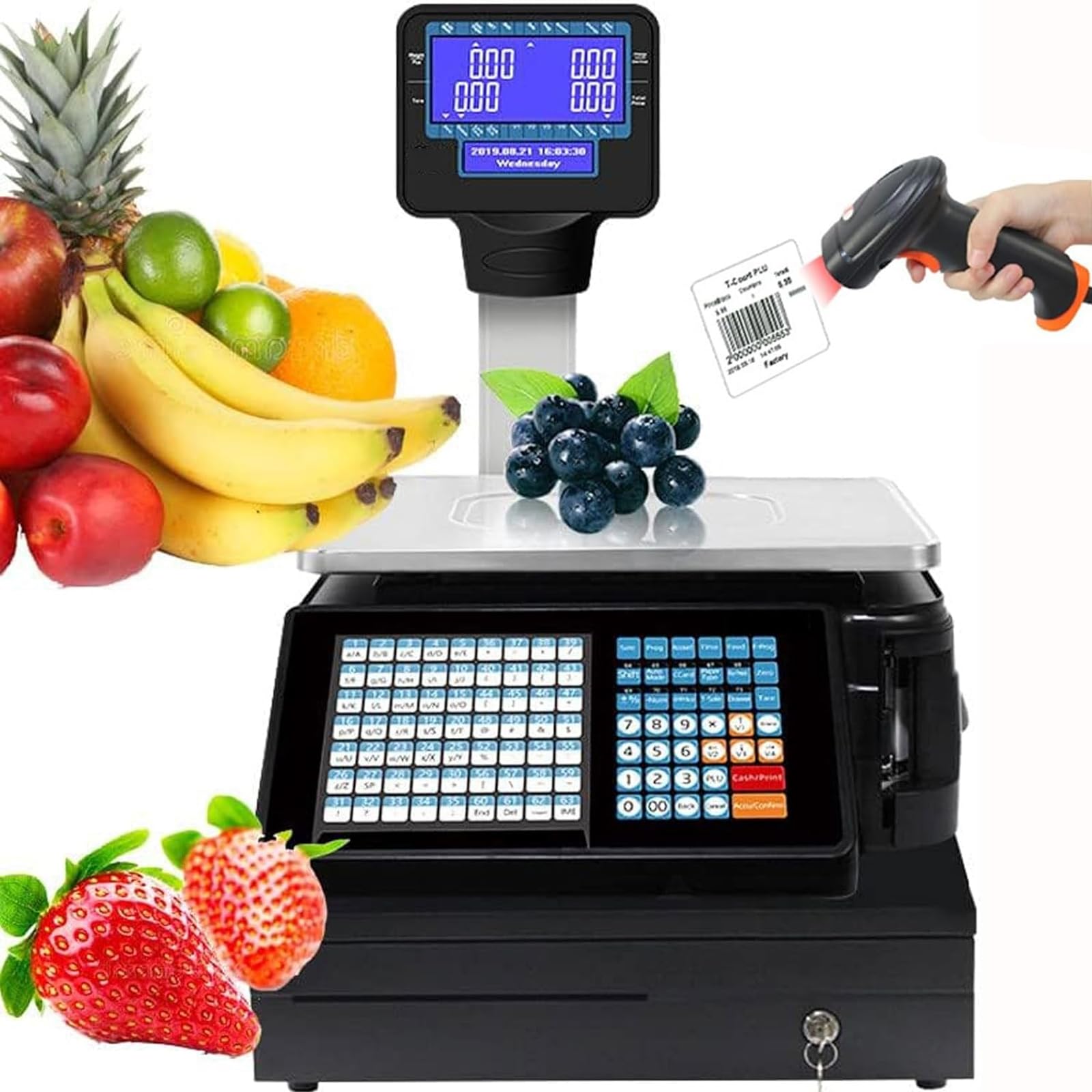 SaryEdge Commercial Digital Price Computing Scale,Label Printing Scales with Thermal Label Printer,LCD Screen,66lbs Capacity,for Food Retail Store,