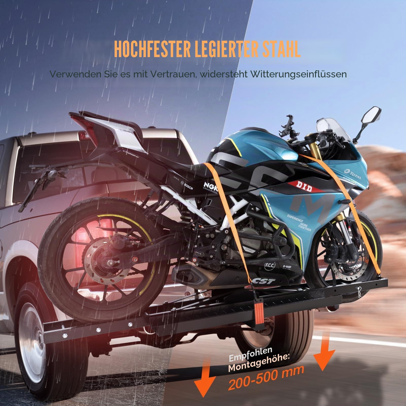 VEVOR Stahl-Motorradträger, 272,2 kg Anhängerkupplung, 119,4 cm Rampe, Roller-Dirt-Bike-Anhänger, Ratschenriemen, Stabilisator, Auto/LKW