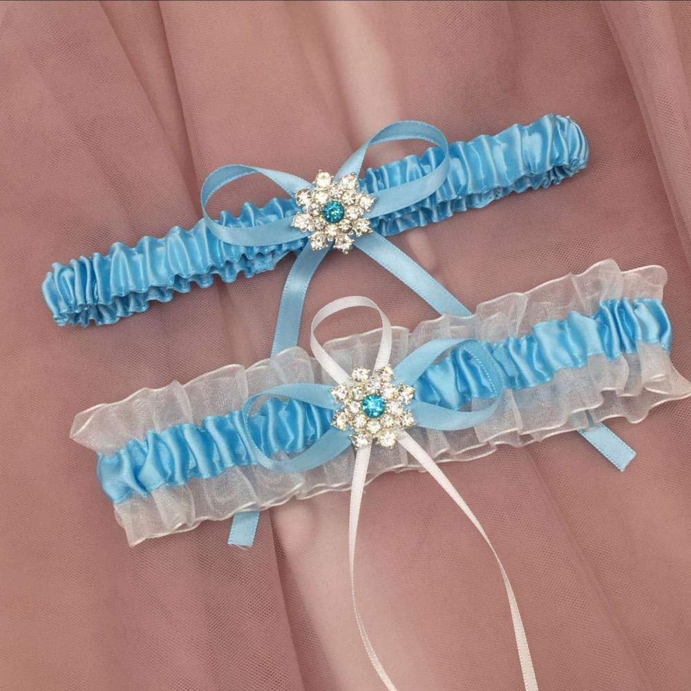 Cadeau de jarretière de Mariage, Boucle de Jambe en Maille, Porte-Jarretelles en Dentelle Blanche, jarretière Florale en Dentelle de fête (Bleu)