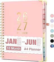 Forvencer Planner 2026-2027, 18 Month Weekly and Monthly Calendar Planner, Jan 2026 -June 2027, 8.5" x 11", Daily Agenda Book with Tabs, College Organizer Notebook, School Supplies for Student Teacher Classroom, A4, Pink