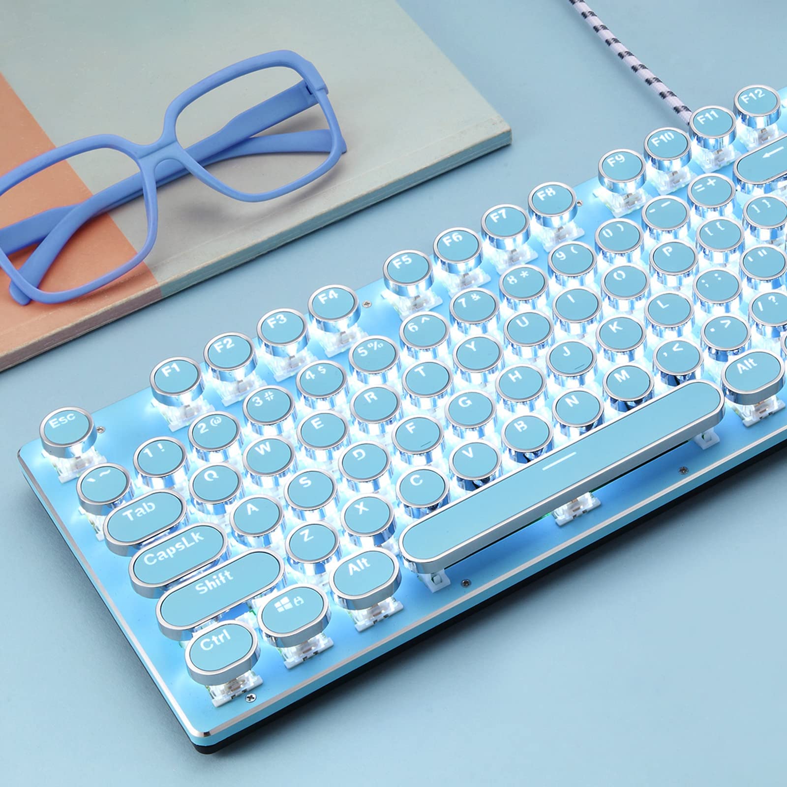 Amazon | Basaltech ブルー メカニカル ゲーミングキーボード レトロ