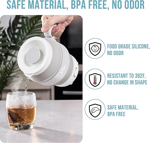 Miniatura 2 de Bear Hervidor eléctrico de viaje, hervidor portátil plegable, hervidor de té eléctrico pequeño de silicona de grado alimenticio, apagado automático