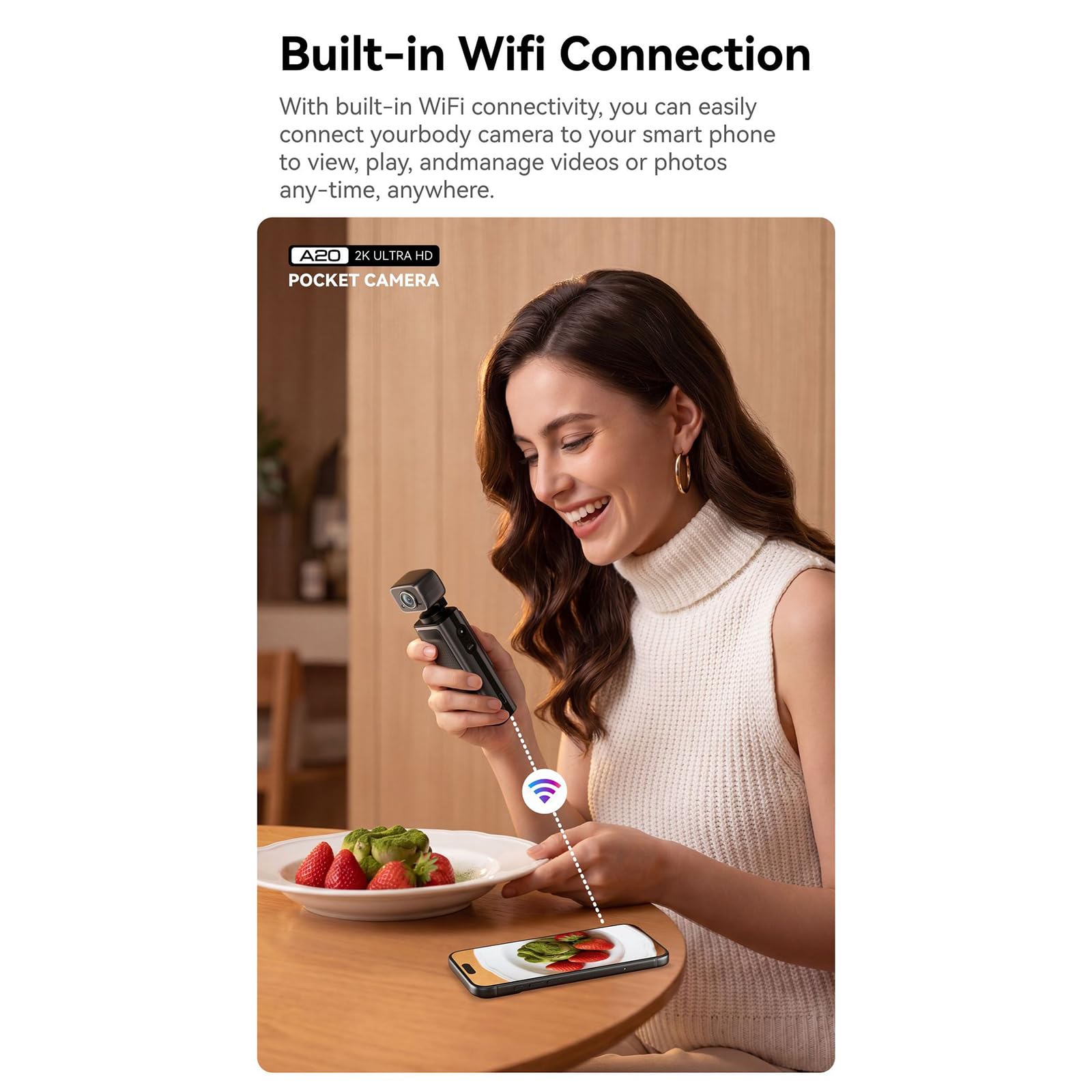 Appareil photo portable à écran de 4,8 cm avec poignée antidérapante, gris