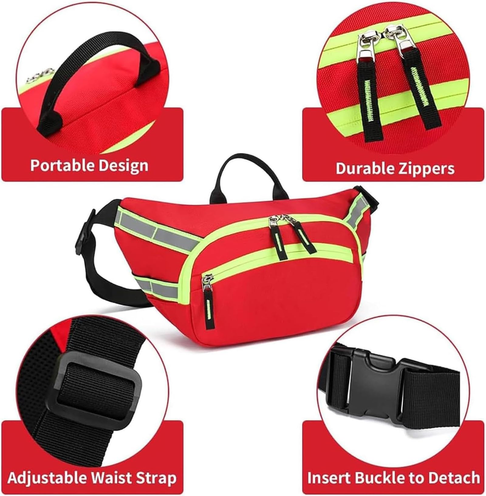 Bolsa Portátil De Primeros Auxilios, Bolsa de Trauma Médica con Correa de Cintura Ajustable y Bolsillos con Cremallera,Bolsa de Viaje de Cintura de Rescate de Emergencia Impermeable al Aire Libre
