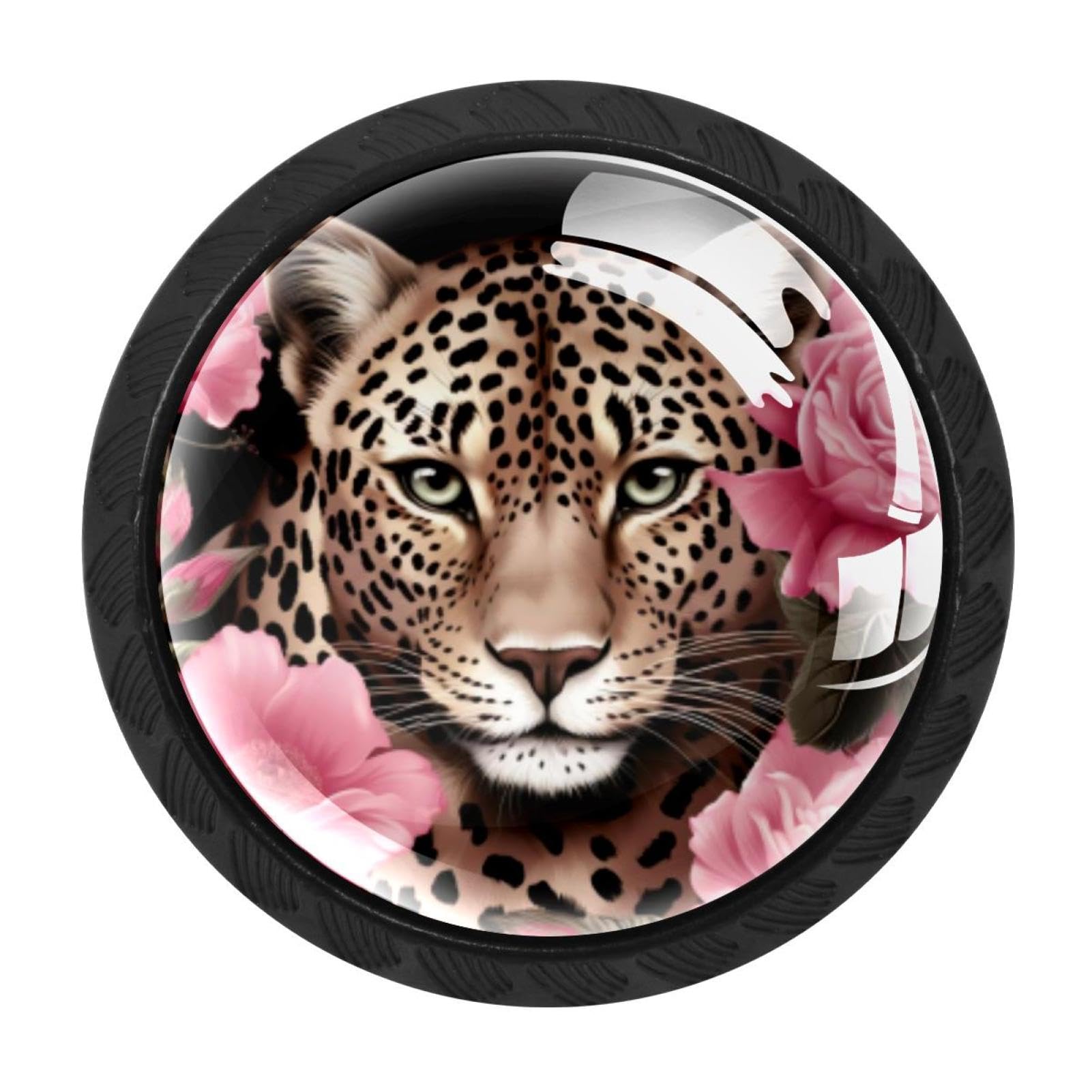 CHENZZZZ 4 Pack Round Cabinet Knobs for Kitchen Bathroom Closet Dresser Cabinets, Rose Leopard