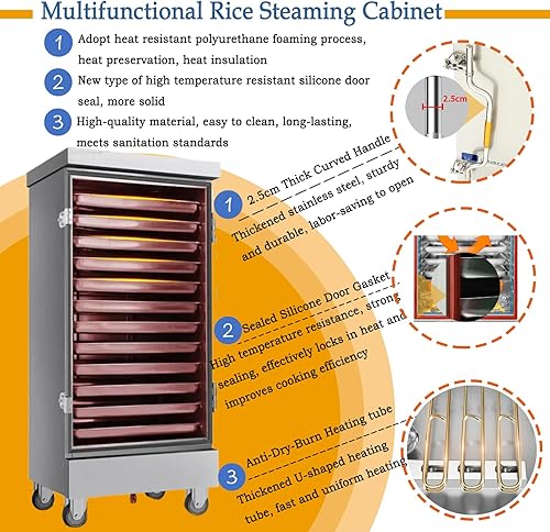 Miniatura 6 de EQCOTWEA Gabinete de vapor comercial Calentador de vapor de acero inoxidable 12 capas Cocina de vapor de mariscos Horno de vapor Calefacción y vapor