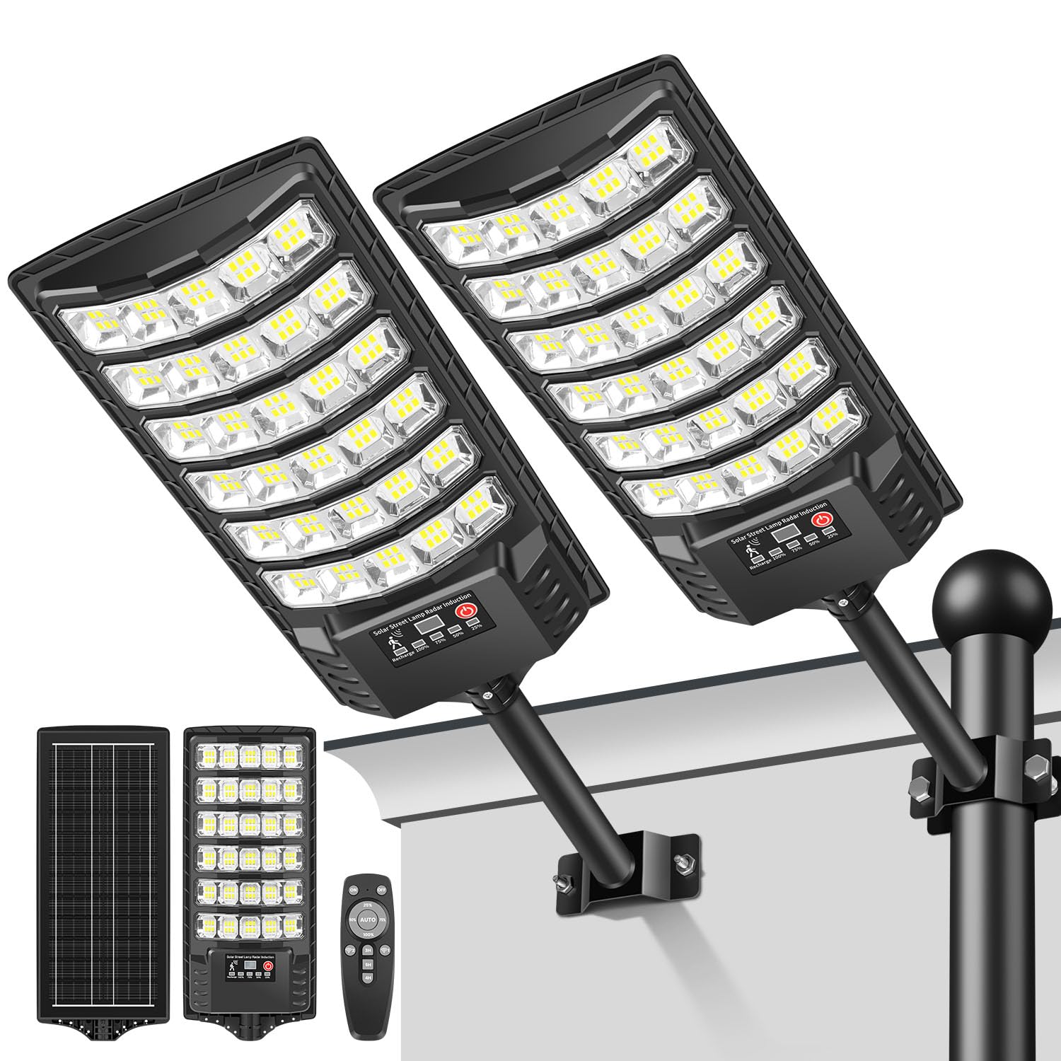 LEKIA Solarleuchten für Außen, 320° Weitwinkel LED Solar Straßenleuchte, Solarlampen Wasserdicht Aussenleuchte mit Bewegungsmelder und Fernbedienung für Parkplätze Garten Straßen Garagen, 2 Stück