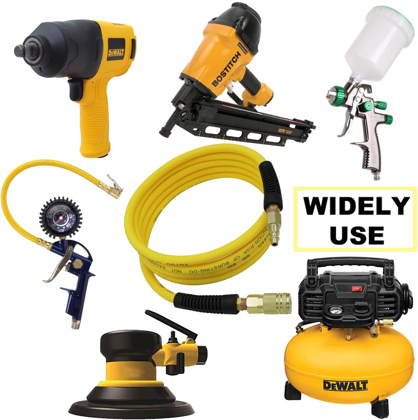 YOTOO Hybrid Lead-In Air Hose 1/4-Inch by 6-Feet 300 PSI Heavy Duty, Lightweight, Kink Resistant, All-Weather Flexibility with 1/4-Inch Industrial Air Fittings and Bend Restrictors, Yellow