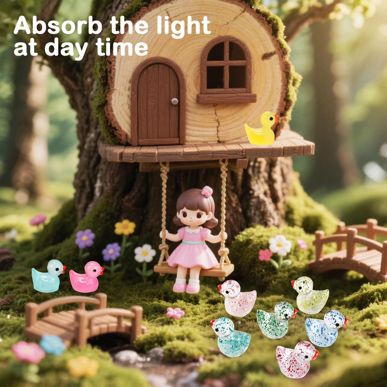 Eastrise 100 PCS Glow-in-Dark Mini Resin Ducks, 10 Colors Tiny Luminous Duck Figures for Fairy Gardens Aquariums - Image 3