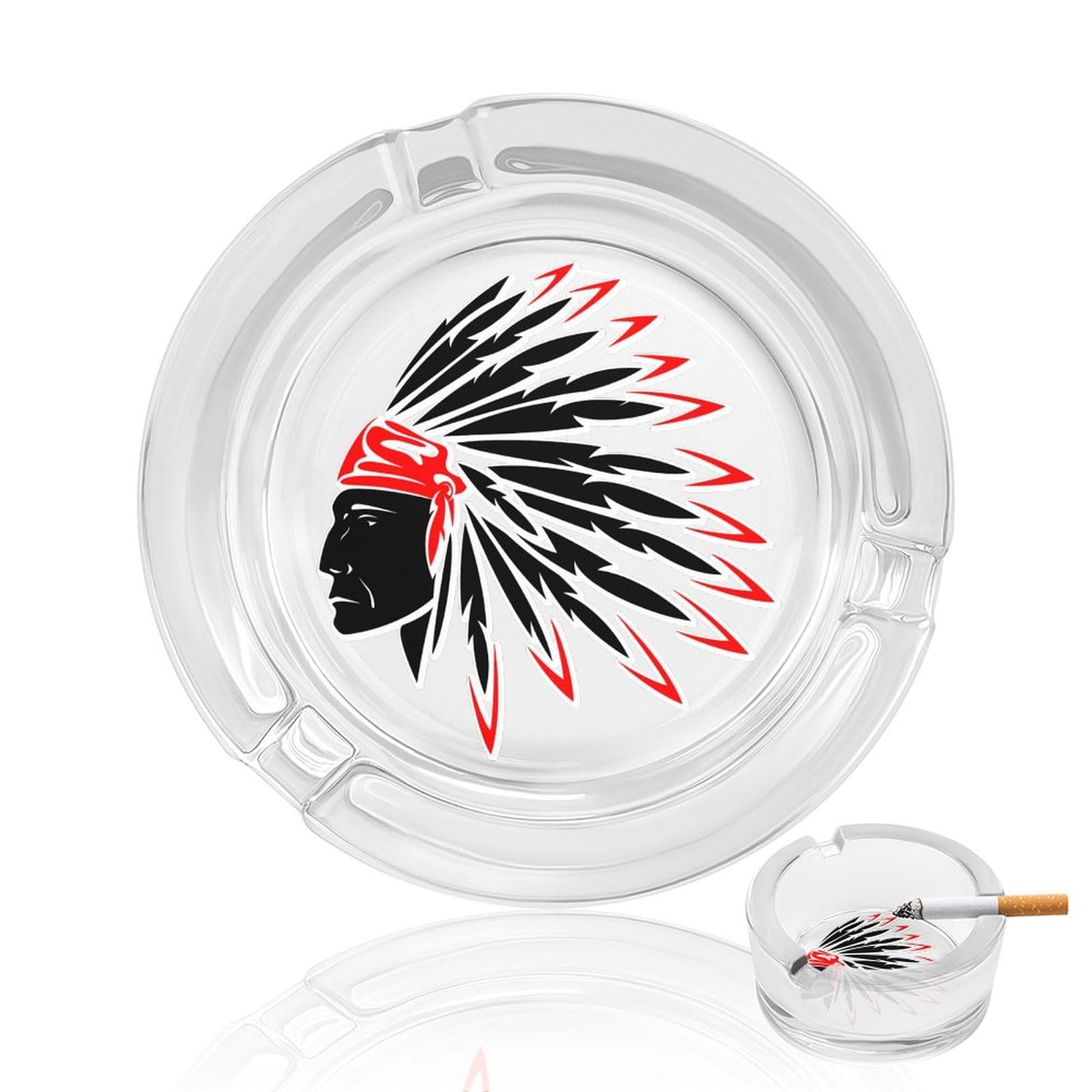 Indian Chief Ashtray Portable Round Glass Outdoor Ash Tray for Home Office Garden Pub