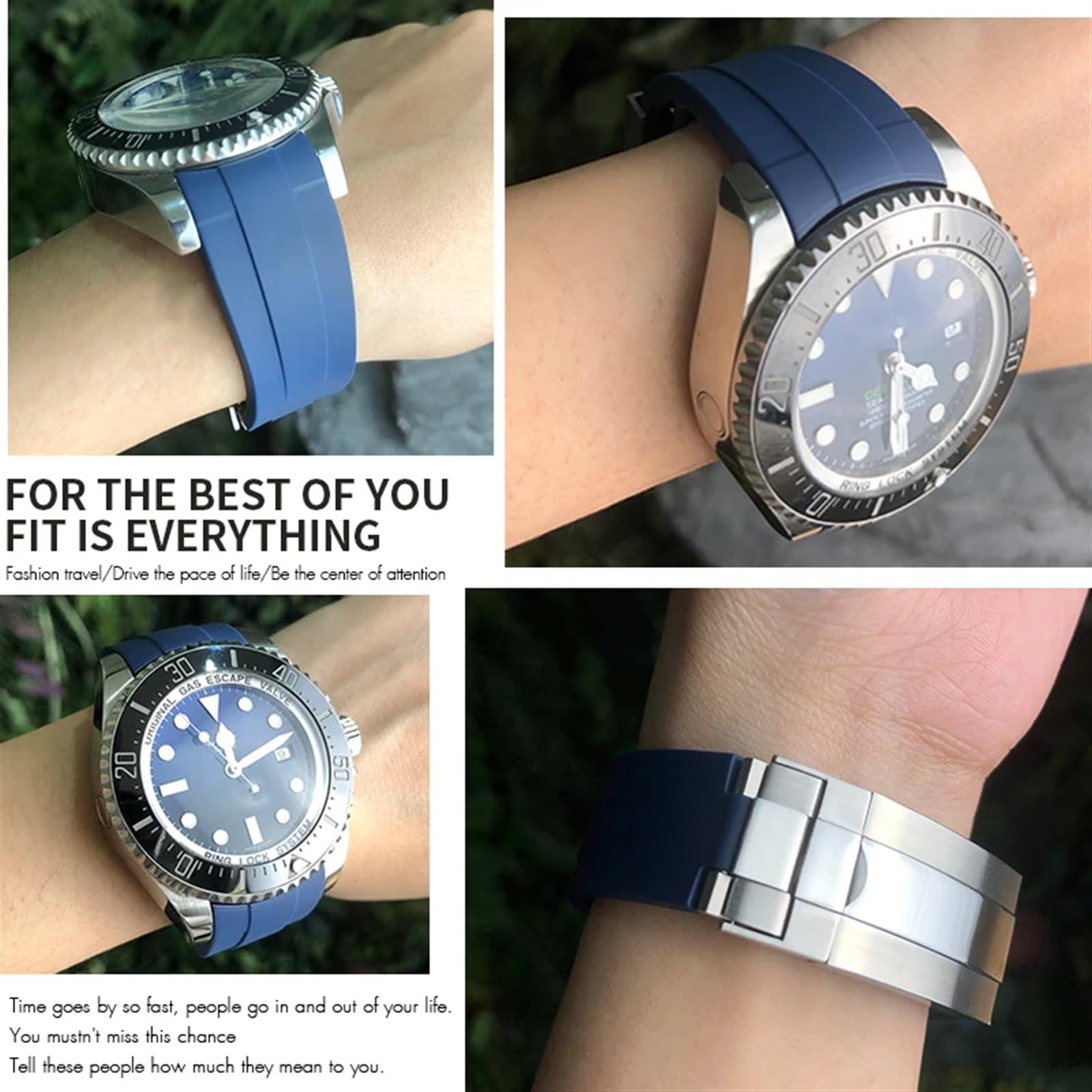 Cinturino di ricambio in gomma siliconica da 21 mm per Rolex DEEPSEA Sea-Dweller 126660 blu nero cinturino sportivo subacqueo strumenti gratuiti