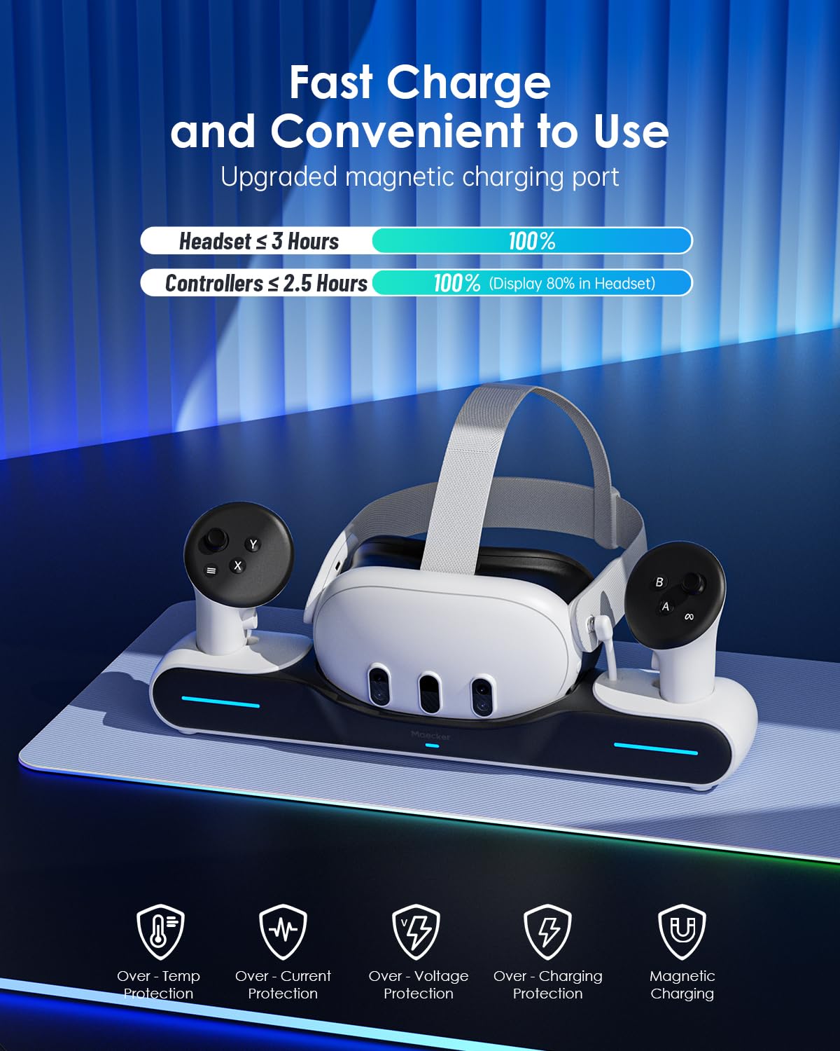 Charging Dock for Meta Quest 3 Charging Station Magnetic Charger for Meta Quest 3 Accessories Charging Stand