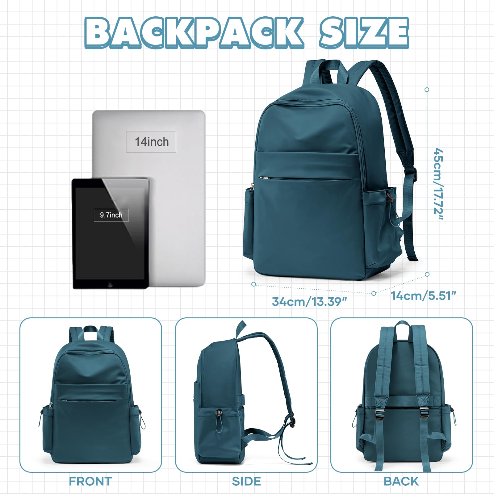 WEPLAN Zaini Scuola Superiore Ragazza Zaino Scuola Media Zaino Università Zainetto Cartella Casual Daypacks Borsa da Scuola Zaino Donna Scuola Viaggio Impermeabile Backpack Zaino porta PC 14 Pollici