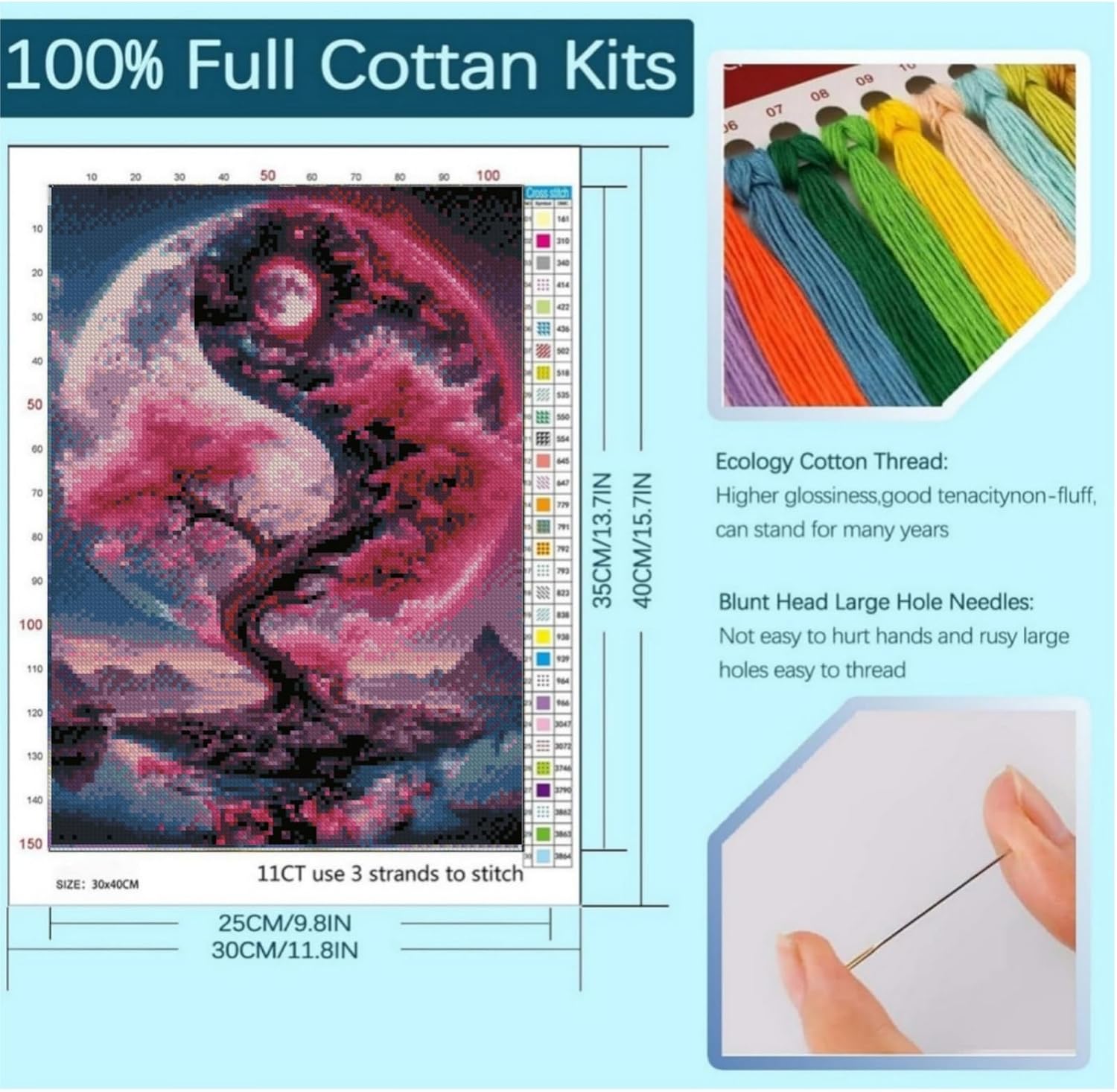 niurenmaoyi Stamped Cross Stitch Kits for Beginners,Counted Embroidery Craft Kits for Adults,Needlepoint Kits for Adults,Tree of Life with Moon on Crystal Lake Wall Art 11.8X15.8In
