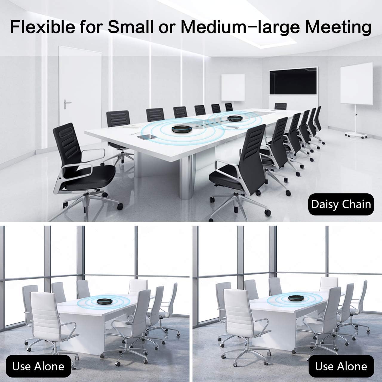 Bluetooth Speakerphone -Daisy Chain/Use Alone up to 16 attendees, eMeet M220 Professional Wireless Speakerphone 360°Voice Pick-up 8 AI Noise Cancellation Mics Skype Speakerphone for Conference Calls : Office Products