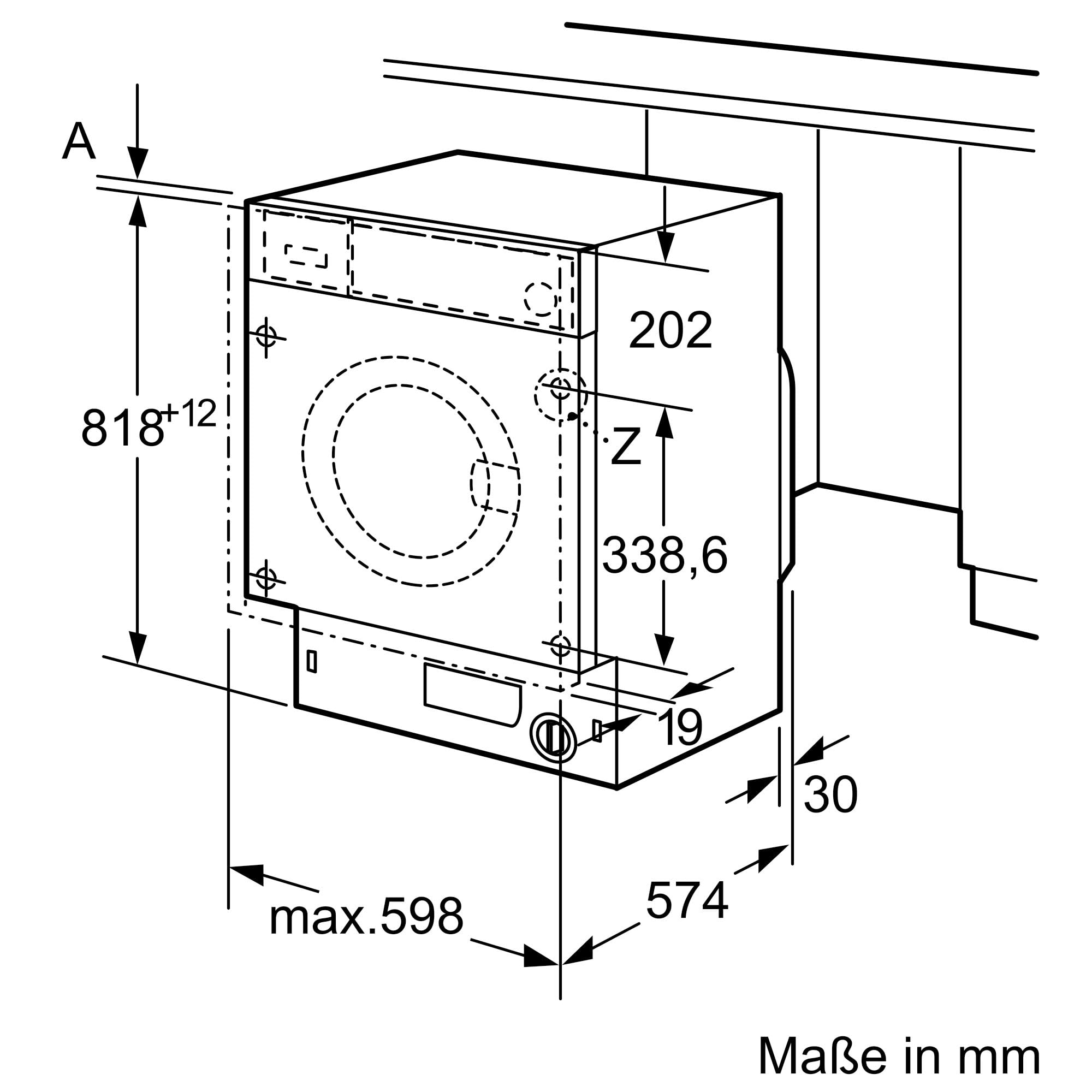 Bosch Serie 8 Vollintegrierbare Waschmaschine 8 kg 1400 UpM WIW28443 | Made in Germany, vollintegriertes Design, Time Light Restlaufzeit-Projektion auf den Boden, leiser Motor, AquaStop