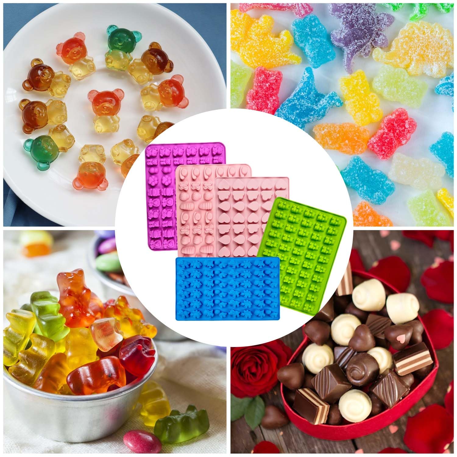 Kit Cucina Bambini Sicuro Set AB) 7 Pezzi/set Stampi Per Orsetti Gommosi In Silicone, Mini Stampo Silicone Alimentare Senza Bpa