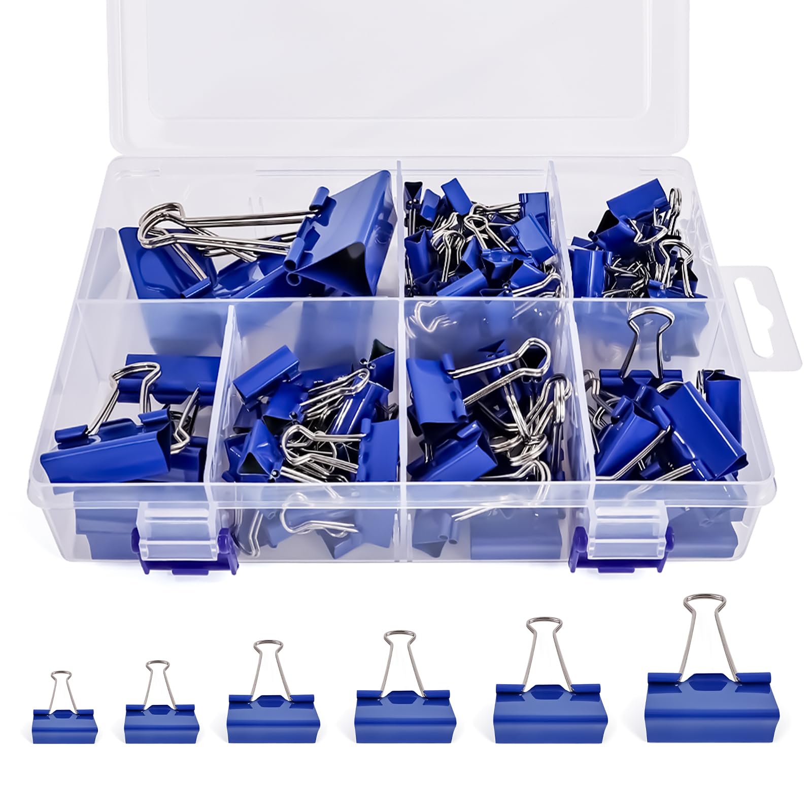 Temiary 138 clip per raccoglitore, 6 misure assortite, con contenitore, blu