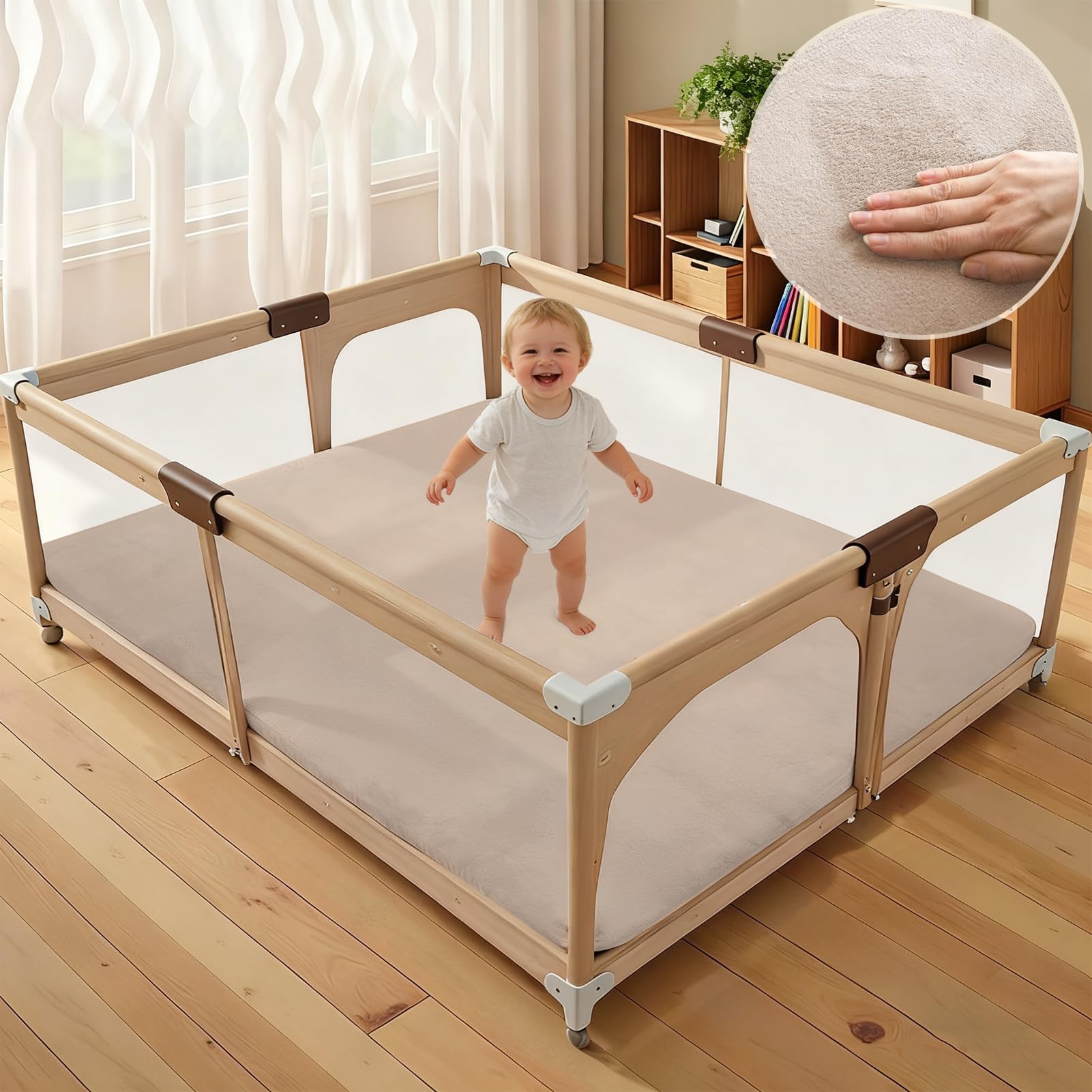 Spielmatte Baby 130 x 250 cm Hellbraun 2cm Dicke Teppich für Kinderzimmer mit Krabbelmatte Baby mit Rutschfester Unterseite Krabbeldecke, Kinderteppich, Spielteppich Kinder, Teppich Baby