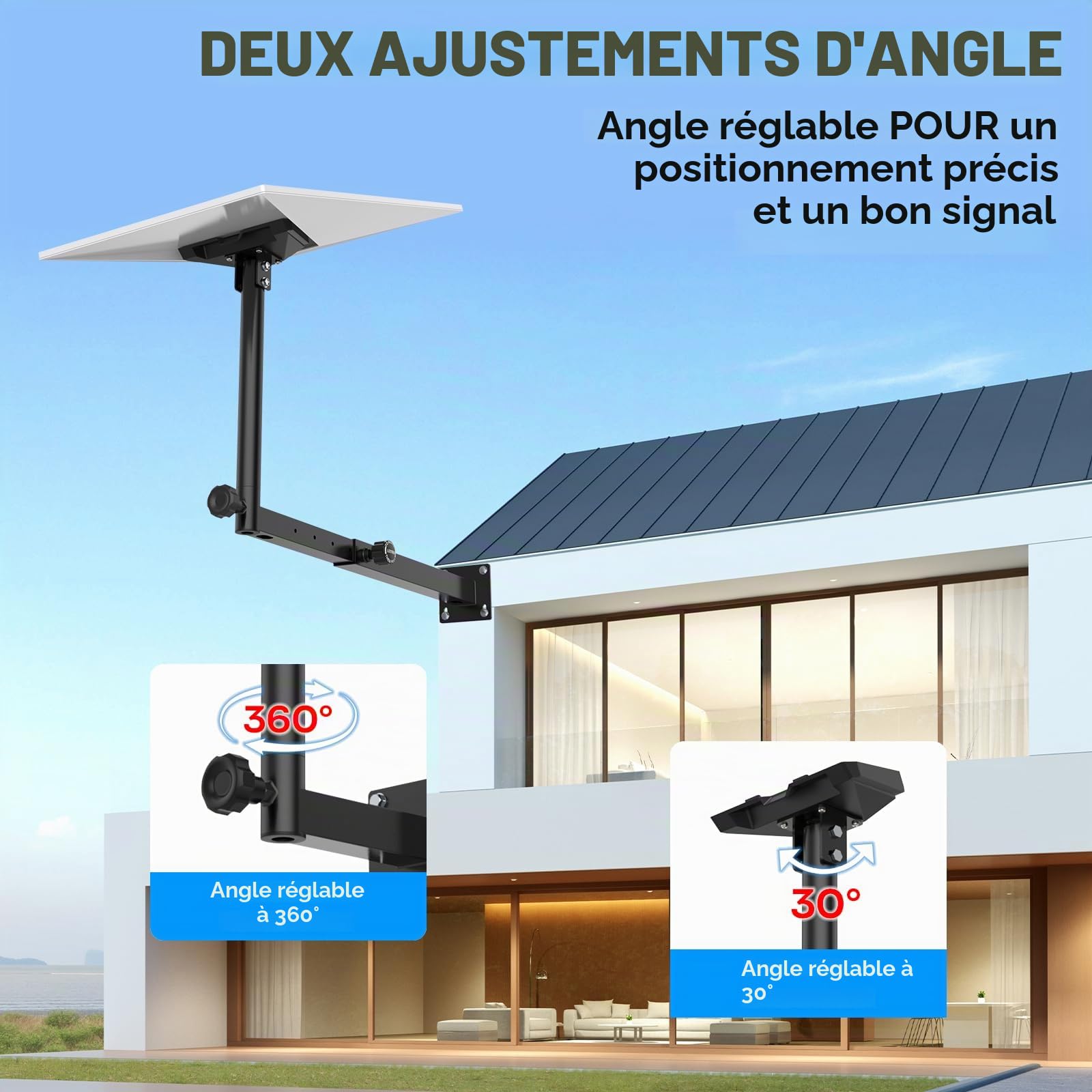IMAYCC Kit de Starlink Gen 3 Mount, Rétractables Longue Support Mural de Toit Starlink V3 360° Réglable et Rotatif avec Adaptateur de Tube Starlink Gen 3 pour Starlink Internet Standard Kit