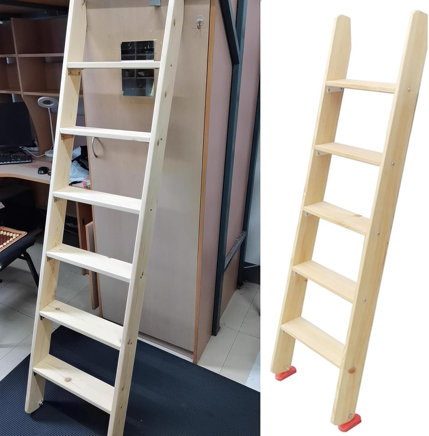 Replacement Bunk Ladder/Bunkbeds Ladder for Motorhome/Mid Sleeper/Children's Beds, Double Bed Wooden Ladder with Rubber Foot Pads & Brackets, Tall 225 200 175 150 125 100 Cm (Size : 125cm/4